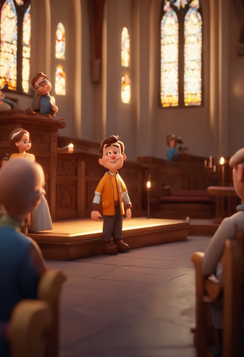 Cartoon character of a family of 5 with a priest in the middle in a church Animation character, Caractere estilizado, animation style rendering, 3D estilizado, Arnold Maya render, 3 d render stylized, toon render keyshot, Personagem 3D, Personagem 3D, 3d rendering stylized, 3 d character render, personagem de desenho animado, Personagem de close up, Pose de personagem,  (Estilo Pixar) (master part:1.2) (Bokeh) (best quality) (pele detalhada) (textura detalhada) (8k) (argila) (Cinematic lighting) (foco nítido