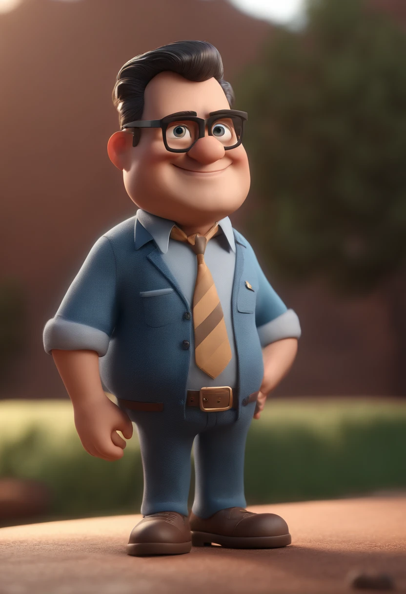 Cartoon character of a man with black glasses and a blue shirt, animation character, Caractere estilizado, animation style rendering, 3D estilizado, Arnold Maya render, 3 d render stylized, toon render keyshot, Personagem 3D, Personagem 3D, 3d rendering stylized, 3 d character render, personagem de desenho animado, Personagem de close up, Pose de personagem,  (Estilo Pixar) (master part:1.2) (Bokeh) (best quality) (pele detalhada) (textura detalhada) (8k) (argila) (Cinematic lighting) (foco nítido