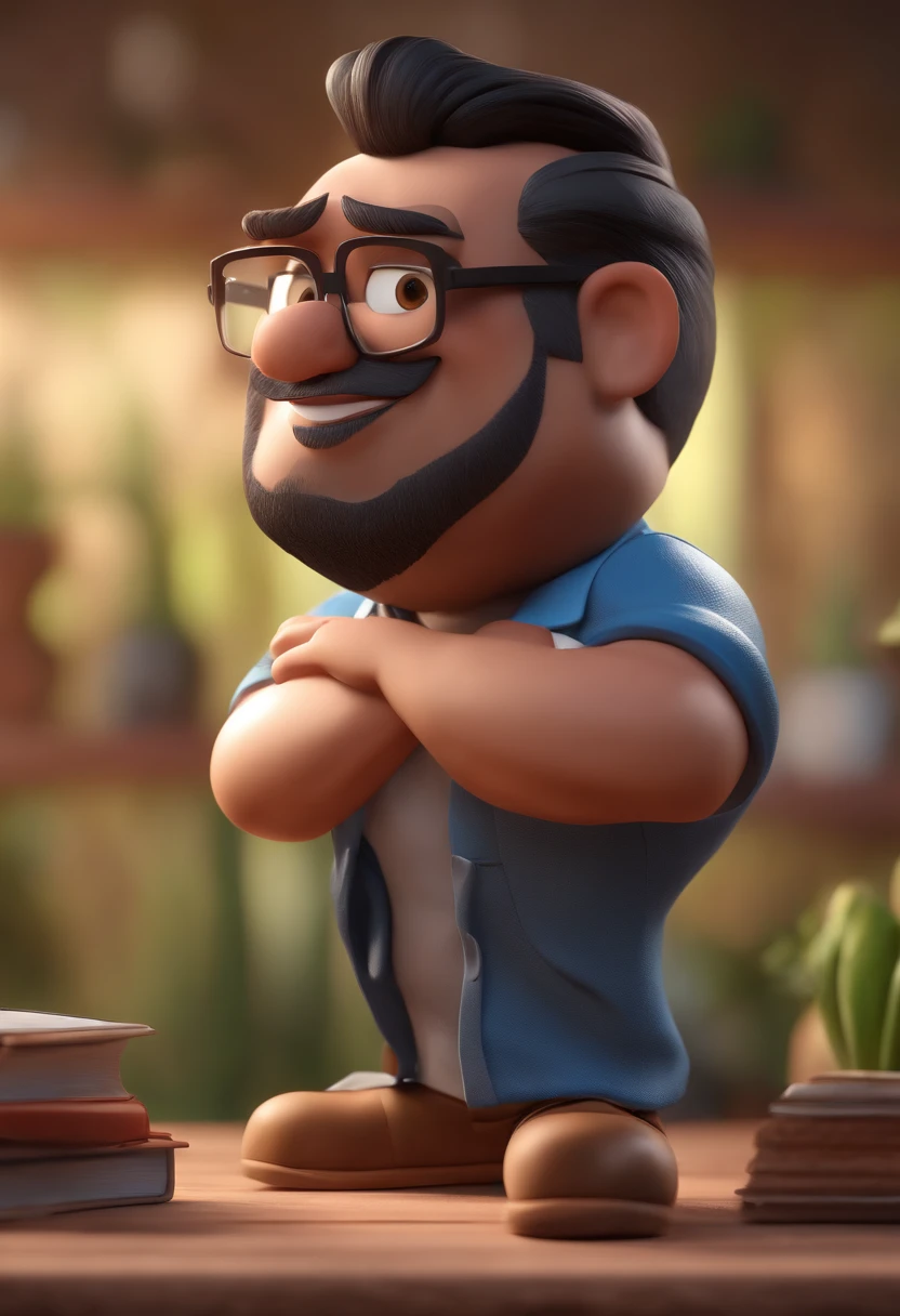 Cartoon character of a man with black glasses and a blue shirt, animation character, Caractere estilizado, animation style rendering, 3D estilizado, Arnold Maya render, 3 d render stylized, toon render keyshot, Personagem 3D, Personagem 3D, 3d rendering stylized, 3 d character render, personagem de desenho animado, Personagem de close up, Pose de personagem,  (Estilo Pixar) (master part:1.2) (Bokeh) (best quality) (pele detalhada) (textura detalhada) (8k) (argila) (Cinematic lighting) (foco nítido