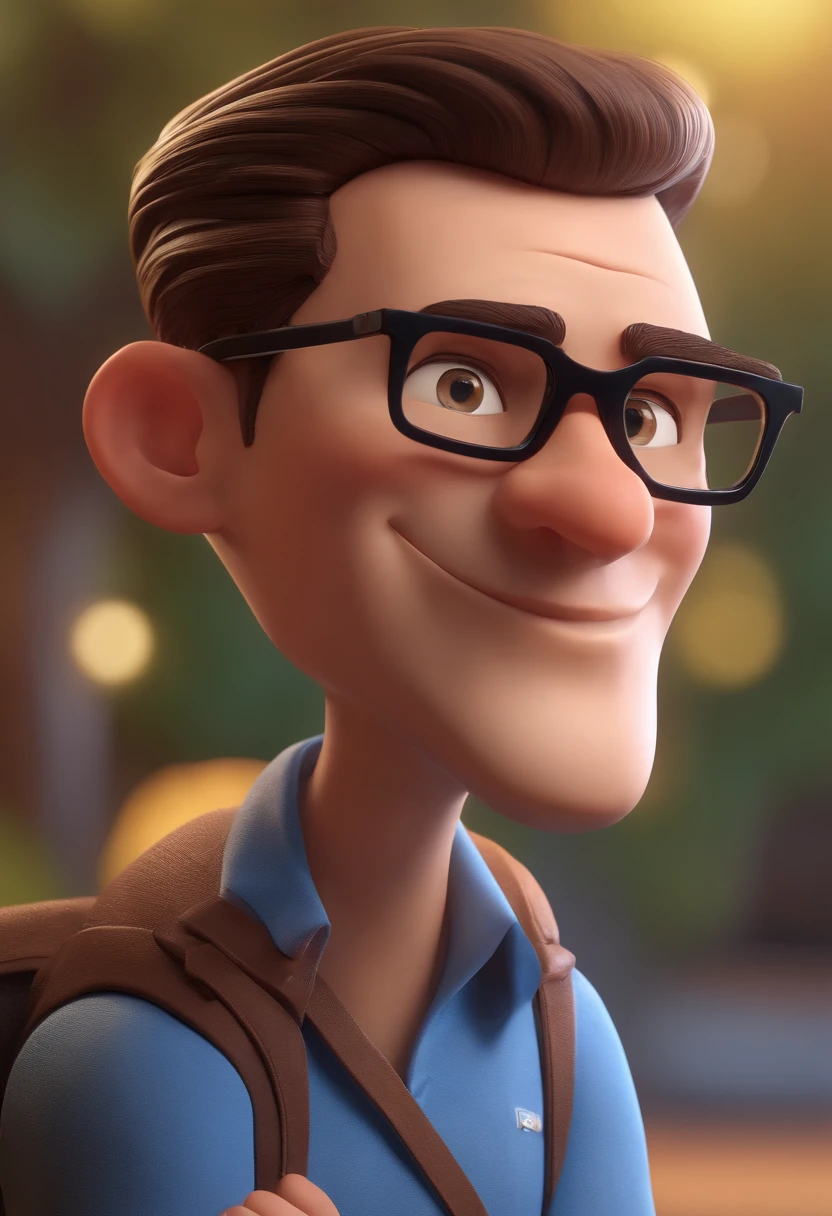 Cartoon character of a man with black glasses and a blue shirt, animation character, Caractere estilizado, animation style rendering, 3D estilizado, Arnold Maya render, 3 d render stylized, toon render keyshot, Personagem 3D, Personagem 3D, 3d rendering stylized, 3 d character render, personagem de desenho animado, Personagem de close up, Pose de personagem, (Estilo Pixar) (master part:1.2) (Bokeh) (best quality) (pele detalhada) (textura detalhada) (8k) (argila) (Cinematic lighting) (foco nítido