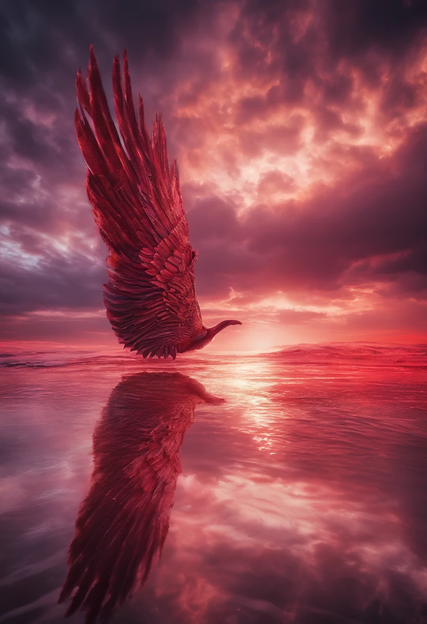 Araphedo on a red boat and a view of the big waves in the water, Infinite Angel Wings, Amazing reflections of the sky, Infinite Angel Wings, clouds and wings and waves, angels in the sky, beautiful angelic wings, the angel's wings, epic angel wings, Amazing skies, big white glowing wings, ethereal wings, Angel wings, bird wings, Amazing skies, Feathered wings