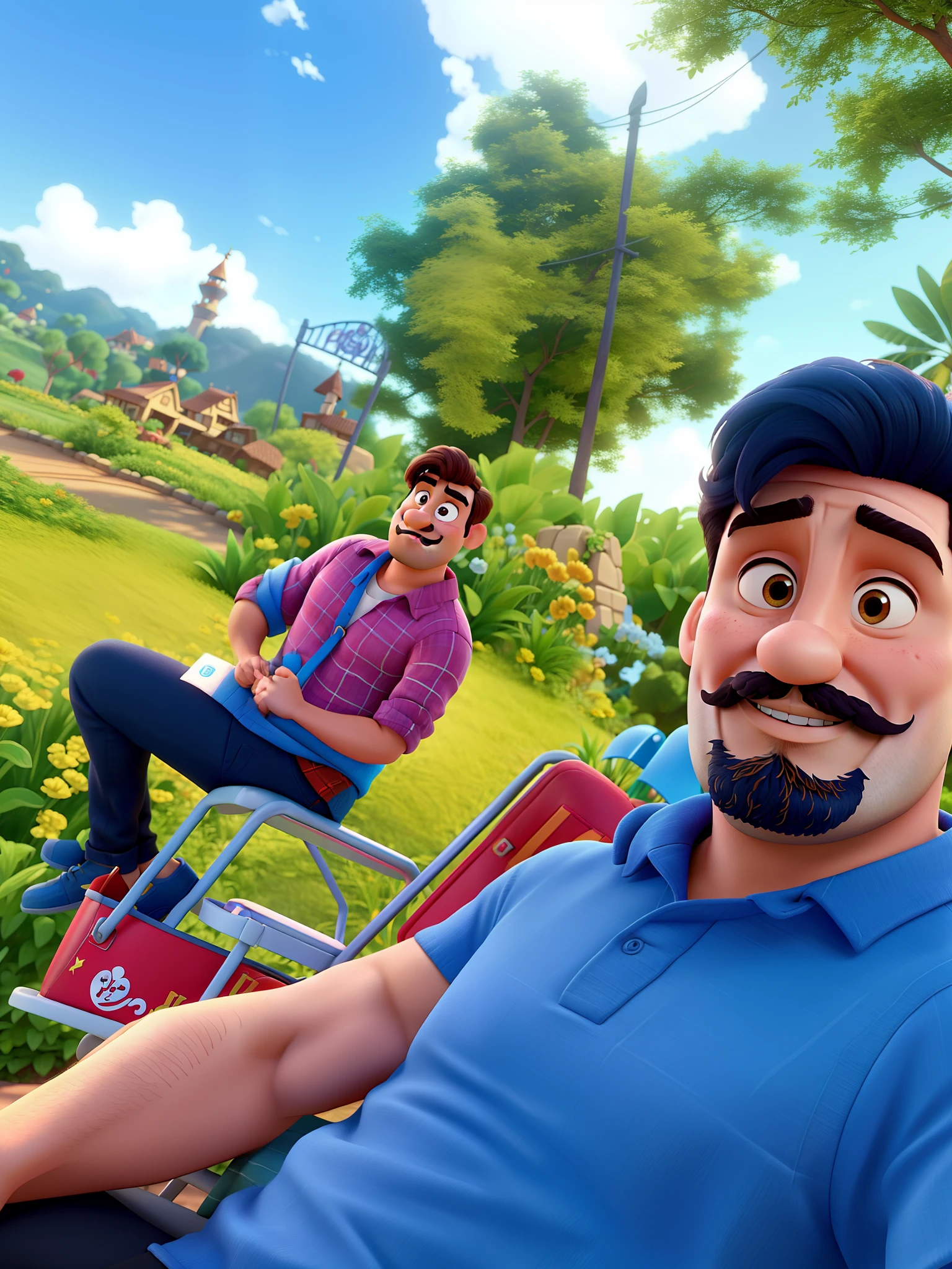 casal homem com bigode e mulher no estilo Disney Pixar, alta qualidade, melhor qualidade