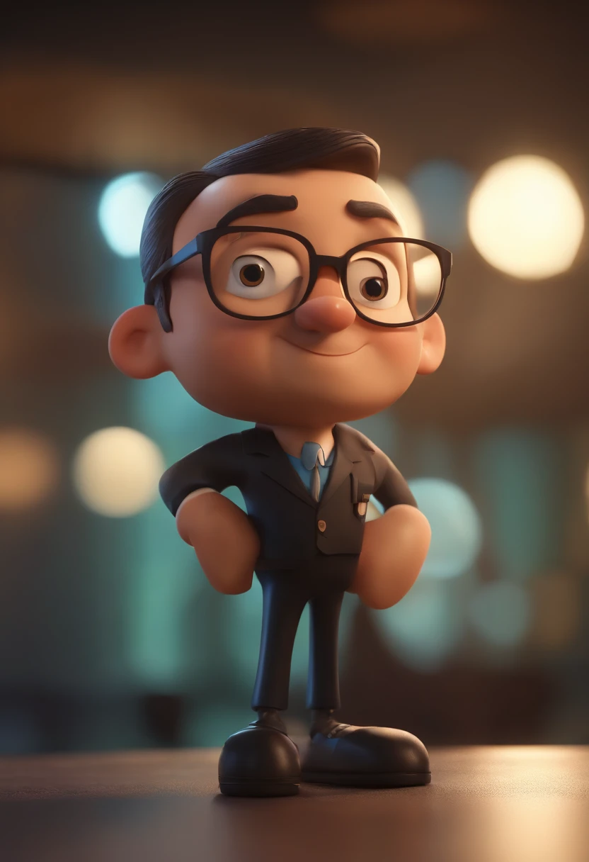 Cartoon character of a man wearing black glasses and a blue shirt, um personagem animado, Caractere estilizado, animation style rendering, 3D estilizado, Arnold Maya render, 3 d render stylized, toon render keyshot, Personagem 3D, Personagem 3D, 3d rendering stylized, 3 d character render, personagem de desenho animado, Personagem de close up, Pose de personagem, (Estilo Pixar) (master part:1.2) (Bokeh) (best quality) (pele detalhada) (textura detalhada) (8k) (argila) (Cinematic lighting) (foco nítido,Senta e vaza a parte superior do corpo