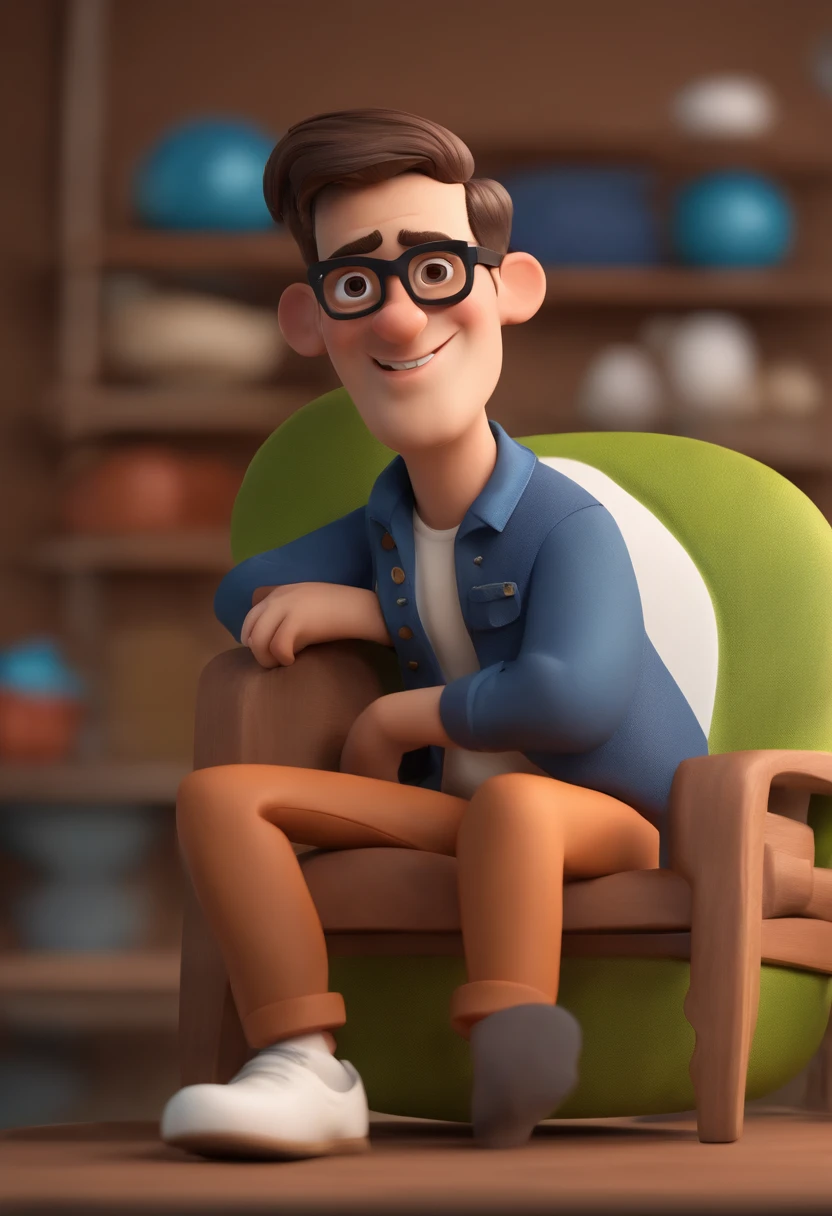 Cartoon character of a man wearing black glasses and a blue shirt, um personagem animado, Caractere estilizado, animation style rendering, 3D estilizado, Arnold Maya render, 3 d render stylized, toon render keyshot, Personagem 3D, Personagem 3D, 3d rendering stylized, 3 d character render, personagem de desenho animado, Personagem de close up, Pose de personagem, (Estilo Pixar) (master part:1.2) (Bokeh) (best quality) (pele detalhada) (textura detalhada) (8k) (argila) (Cinematic lighting) (foco nítido,Senta e vaza a parte superior do corpo