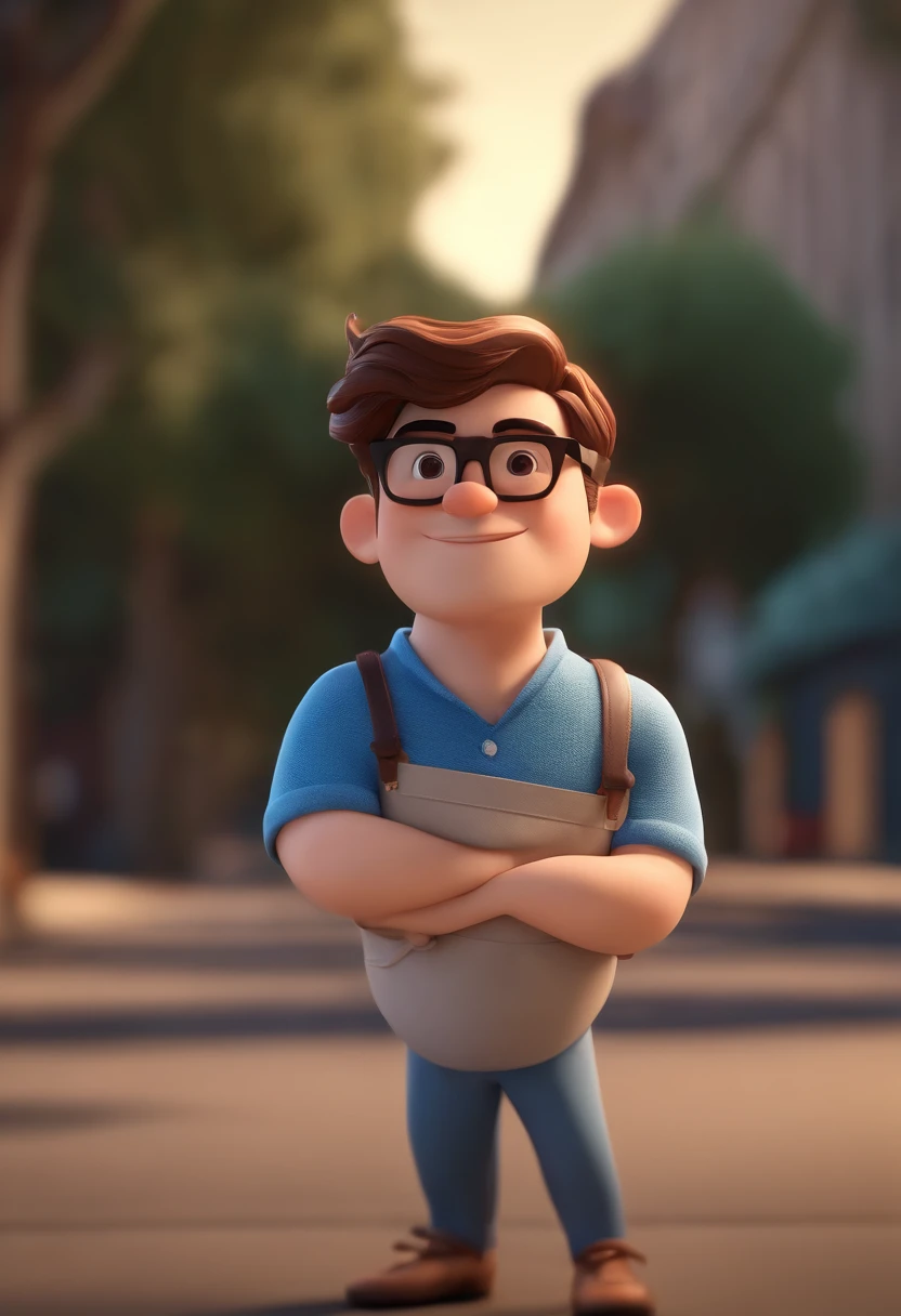 Cartoon character of a man wearing black glasses and a blue shirt, um personagem animado, Caractere estilizado, animation style rendering, 3D estilizado, Arnold Maya render, 3 d render stylized, toon render keyshot, Personagem 3D, Personagem 3D, 3d rendering stylized, 3 d character render, personagem de desenho animado, Personagem de close up, Pose de personagem, (Estilo Pixar) (master part:1.2) (Bokeh) (best quality) (pele detalhada) (textura detalhada) (8k) (argila) (Cinematic lighting) (foco nítido,Senta e vaza a parte superior do corpo