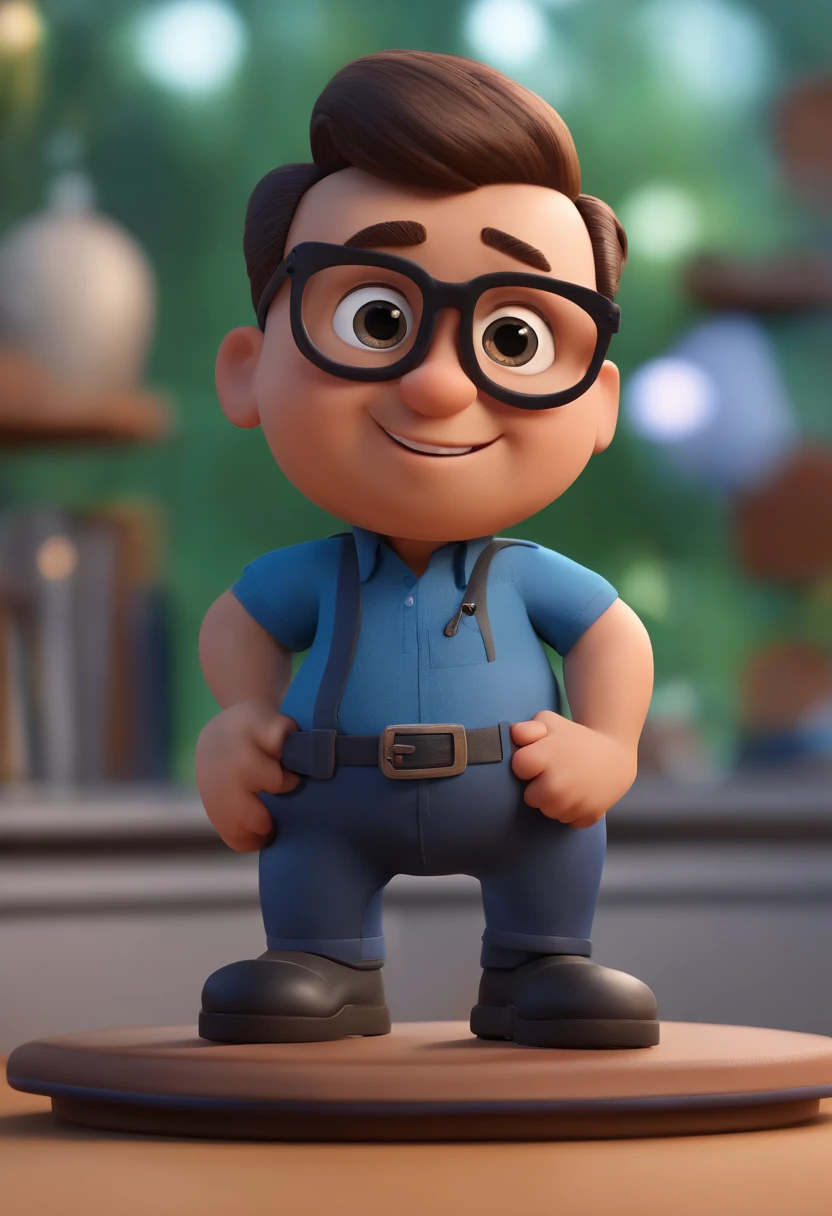 Cartoon character of a man wearing black glasses and a blue shirt, um personagem animado, Caractere estilizado, animation style rendering, 3D estilizado, Arnold Maya render, 3 d render stylized, toon render keyshot, Personagem 3D, Personagem 3D, 3d rendering stylized, 3 d character render, personagem de desenho animado, Personagem de close up, Pose de personagem, (Estilo Pixar) (master part:1.2) (Bokeh) (best quality) (pele detalhada) (textura detalhada) (8k) (argila) (Cinematic lighting) (foco nítido,Senta e vaza a parte superior do corpo