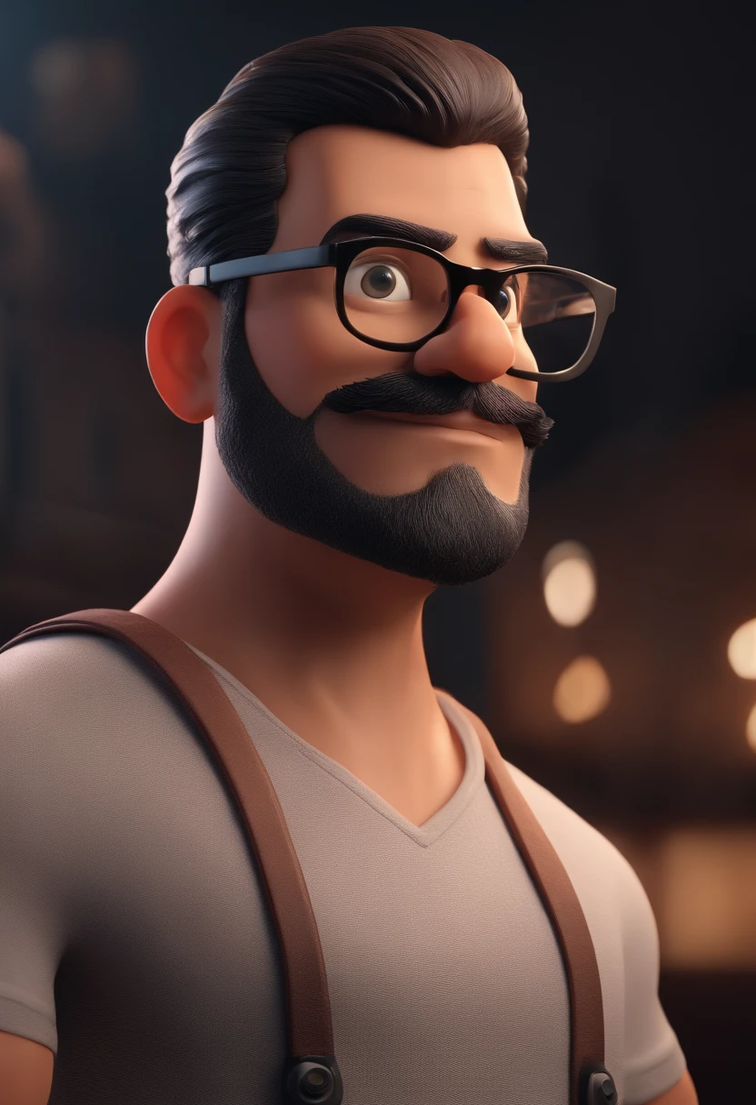 Cartoon character of a man with black glasses and a blue shirt, animation character, Caractere estilizado, animation style rendering, 3D estilizado, Arnold Maya render, 3 d render stylized, toon render keyshot, Personagem 3D, Personagem 3D, 3d rendering stylized, 3 d character render, personagem de desenho animado, Personagem de close up, Pose de personagem,  (Estilo Pixar) (master part:1.2) (Bokeh) (best quality) (pele detalhada) (textura detalhada) (8k) (argila) (Cinematic lighting) (foco nítido