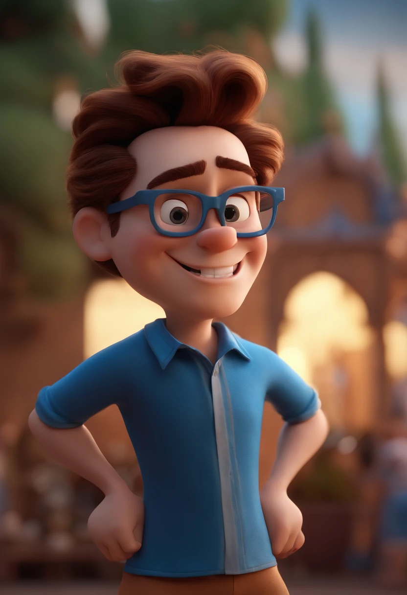 Cartoon character of a man with black glasses and a blue shirt, animation character, Caractere estilizado, animation style rendering, 3D estilizado, Arnold Maya render, 3 d render stylized, toon render keyshot, Personagem 3D, Personagem 3D, 3d rendering stylized, 3 d character render, personagem de desenho animado, Personagem de close up, Pose de personagem, (Estilo Pixar) (master part:1.2) (Bokeh) (best quality) (pele detalhada) (textura detalhada) (8k) (argila) (Cinematic lighting) (foco nítido