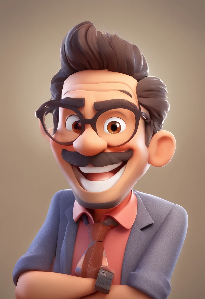 Smiling Man Illustration, sorriso insano, Homem de pele marrom com um sorriso gigante, happily smiling at the camera, sorriso atrevido, he's smiling, sorriso muito grande, Macho sorridente, foto de perfil headshot, rindo sorriso enorme, desenhando no estilo de Arte 3D, c4d, fundo de cor branco puro, estilo disney, estilo pixar render ilustracao Super Detalhe, 8k
