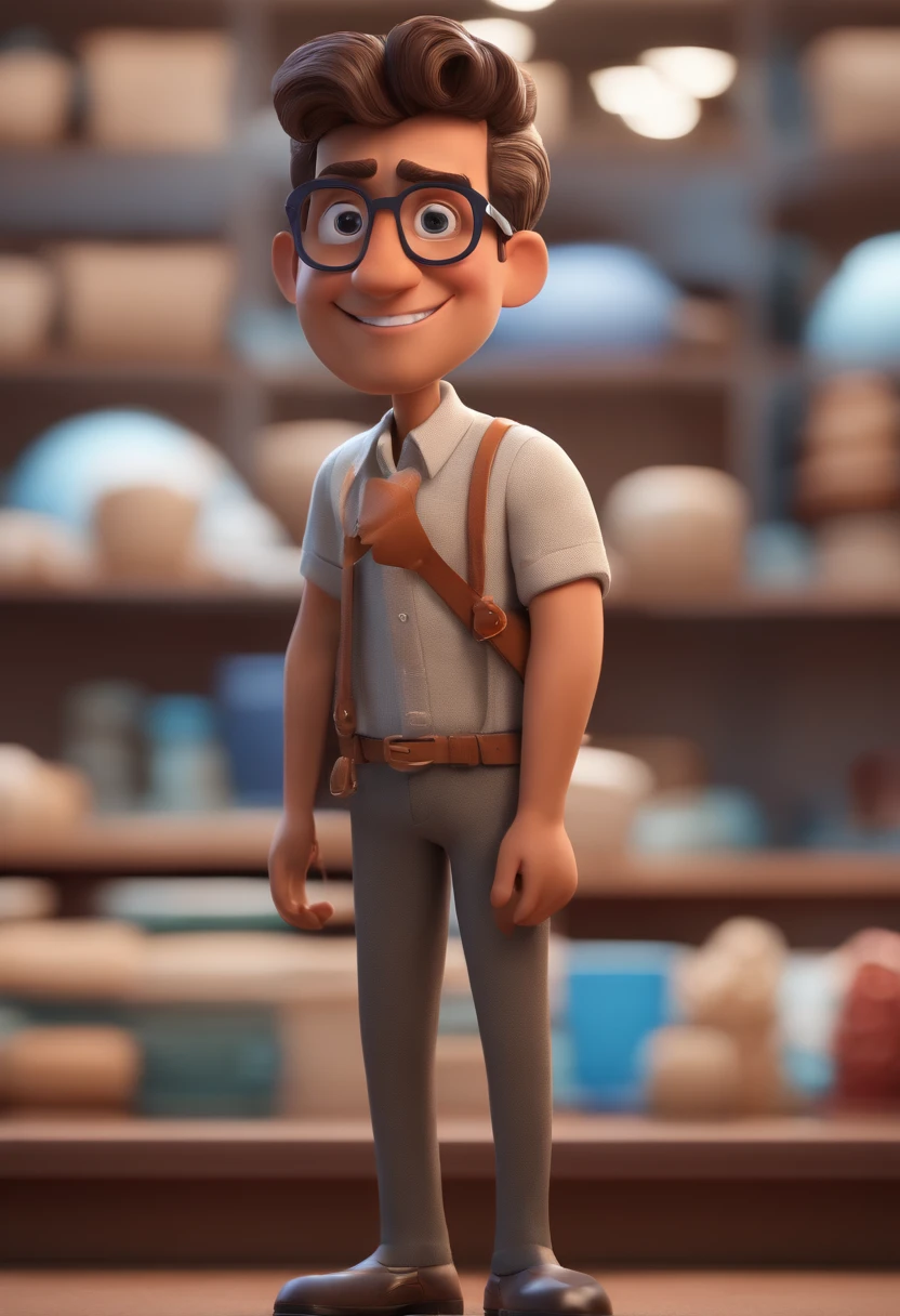Cartoon character of a man with black glasses and a blue shirt, animation character, Caractere estilizado, animation style rendering, 3D estilizado, Arnold Maya render, 3 d render stylized, toon render keyshot, Personagem 3D, Personagem 3D, 3d rendering stylized, 3 d character render, personagem de desenho animado, Personagem de close up, Pose de personagem, (Estilo Pixar) (master part:1.2) (Bokeh) (best quality) (pele detalhada) (textura detalhada) (8k) (argila) (Cinematic lighting) (foco nítido