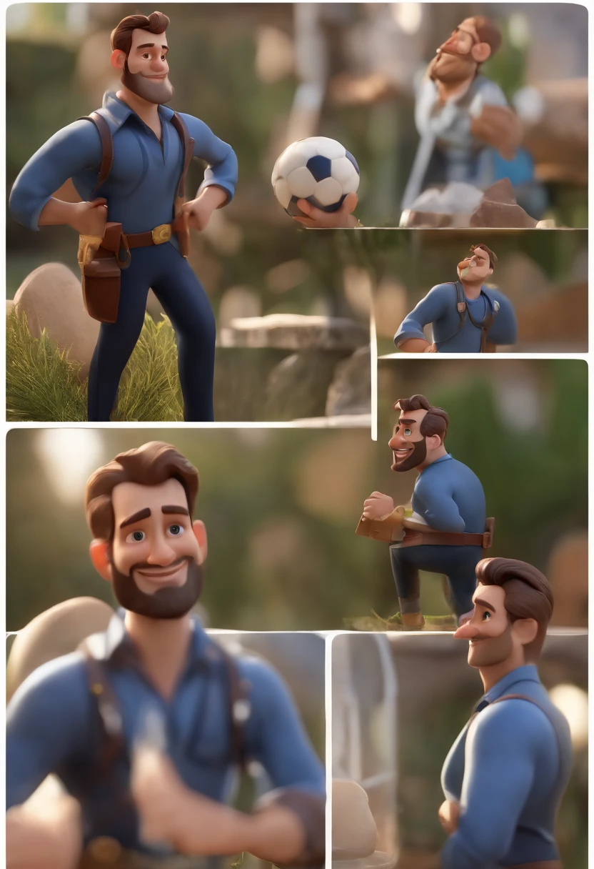 personagem dos desenhos animados de um homem careca, com barba curta, com uma camisa azul, animation character, Caractere estilizado, animation style rendering, 3D estilizado, Arnold Maya render, 3 d render stylized, toon render keyshot, Personagem 3D, Personagem 3D, 3d rendering stylized, 3 d character render, personagem de desenho animado, Personagem de close up, Pose de personagem, (Estilo Pixar) (master part:1.2) (Bokeh) (best quality) (pele detalhada) (textura detalhada) (8k) (argila) (Cinematic lighting) (foco nítido