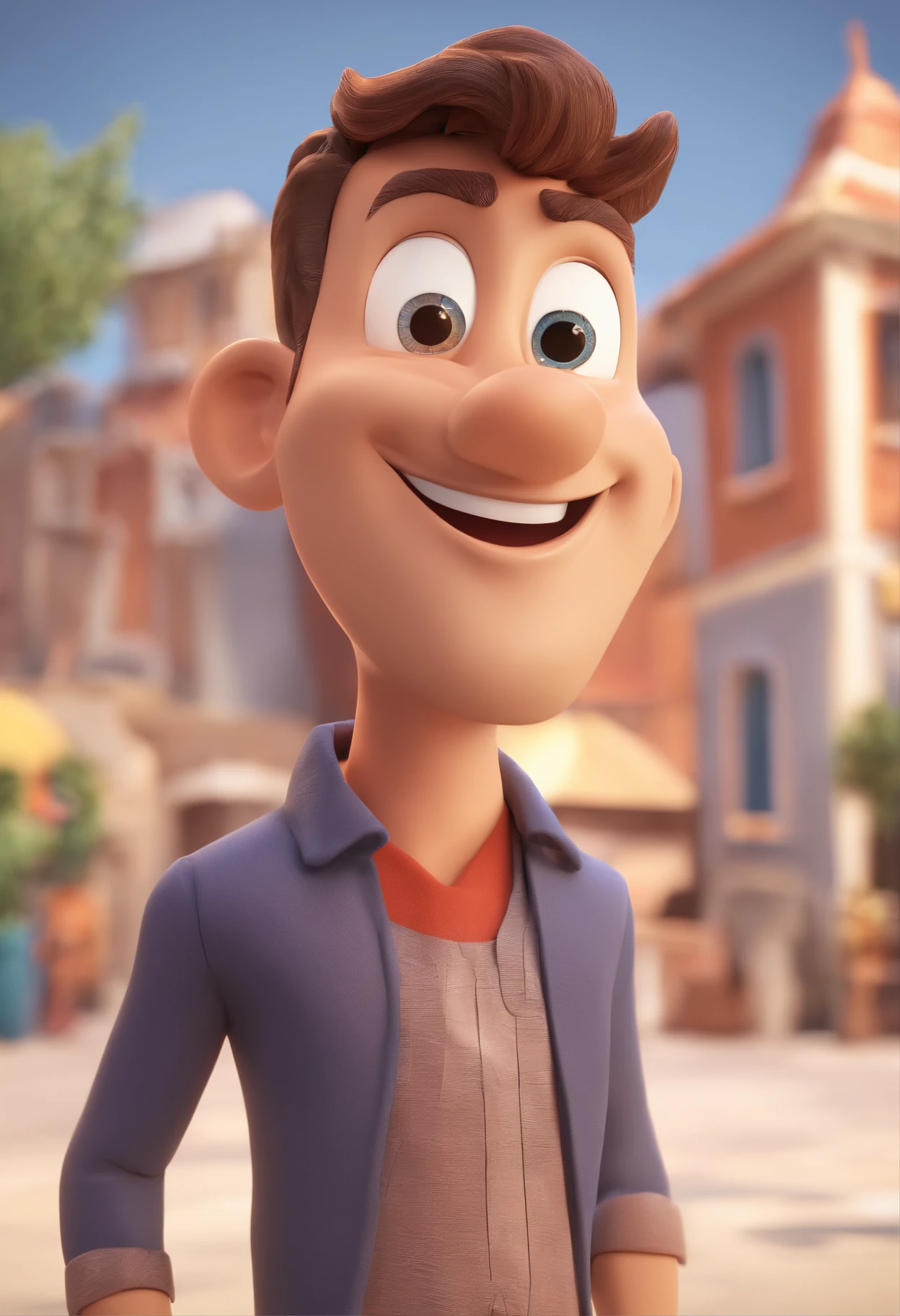 Smiling Man Illustration, sorriso insano, Homem de pele marrom com um sorriso gigante, happily smiling at the camera, sorriso atrevido, he's smiling, sorriso muito grande, Macho sorridente, foto de perfil headshot, rindo sorriso enorme, desenhando no estilo de Arte 3D, c4d, fundo de cor branco puro, estilo disney, estilo pixar render ilustracao Super Detalhe, 8k