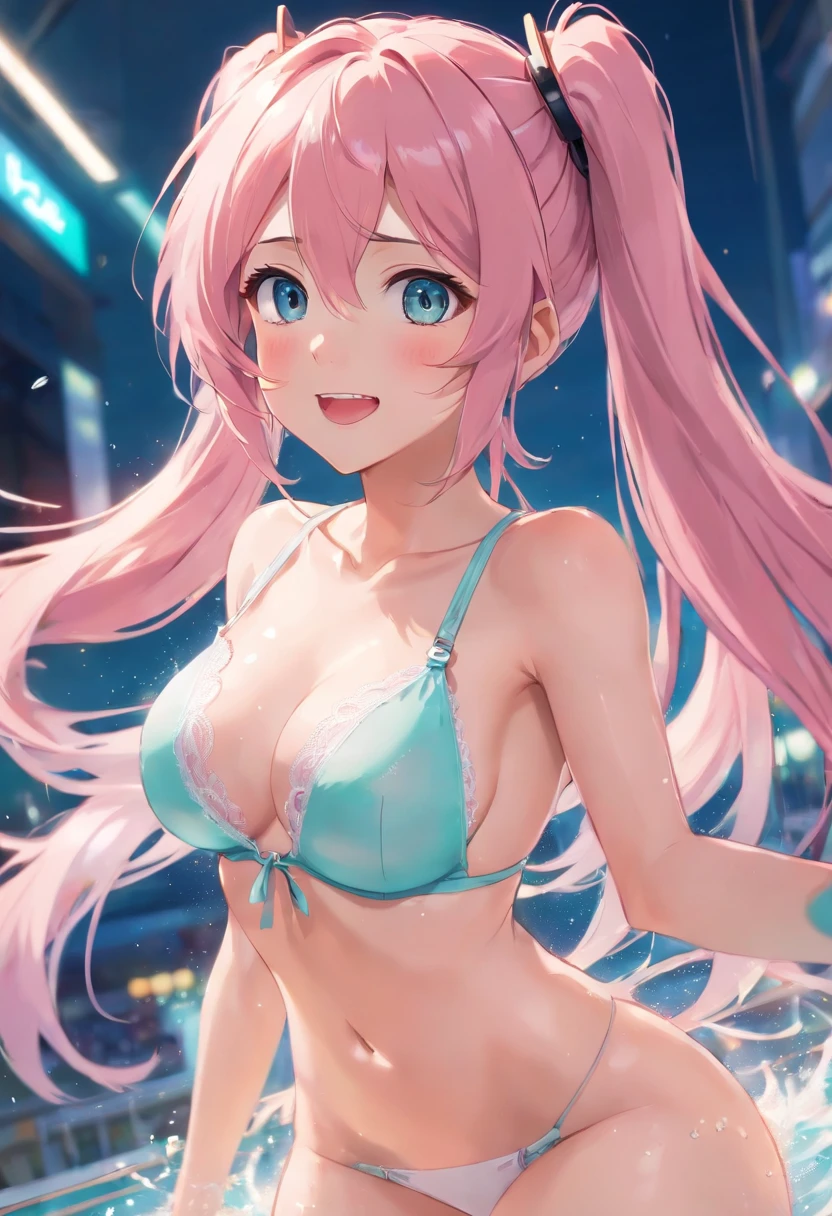 Hatsune Miku, messy long pink hair, see thru white strink bikini, buff, looking a viewer, toned , workout, Thigh muscles, muscle arm, Abs,(thin female, toned legs) Top quality, Masterpiece, High definition, Very detailed, 8K, One girl, Cute, anime perky breast, Crystal clear white skin, , Sensual, full body lesbian, Young, junior high school, 13 years old, child, (The hair color is light pink), school hallway, Hair lifted and fluffy, , hands spreading inner thigh, Crying loudly, Close both eyes, Scream, Awesome rage, high-angle, Crying, Looking up, Front camera 8K, RAW photo, Best quality, masterpiece:1.2), high-definition RAW color photography, professional photoshooting, cow boy shot, (Realistic, photographrealistic:1.37), ((Best quality)), , Cinematic light, (finerly detailed face:1.2), (masterpiece:1.5), (Best quality:1.2), (dark mole:0.8), (Smiling:0.9), (view the viewer:1.2), breasts coming out of bra, Lace lingerie small breasts,No clothing, small breasts exposed cleavage,Get wet all over your body, breasts,long legs,Superbly detailed eyes,Delicate face,Long-haired thin women,Spread your legs apart, detailed labia lips thru panties,see-through transparent clothes,Lingerie transparent,Plenty of milky liquid, string white transparent panties, extremely small waist, and defined hip bones, protruding nipples