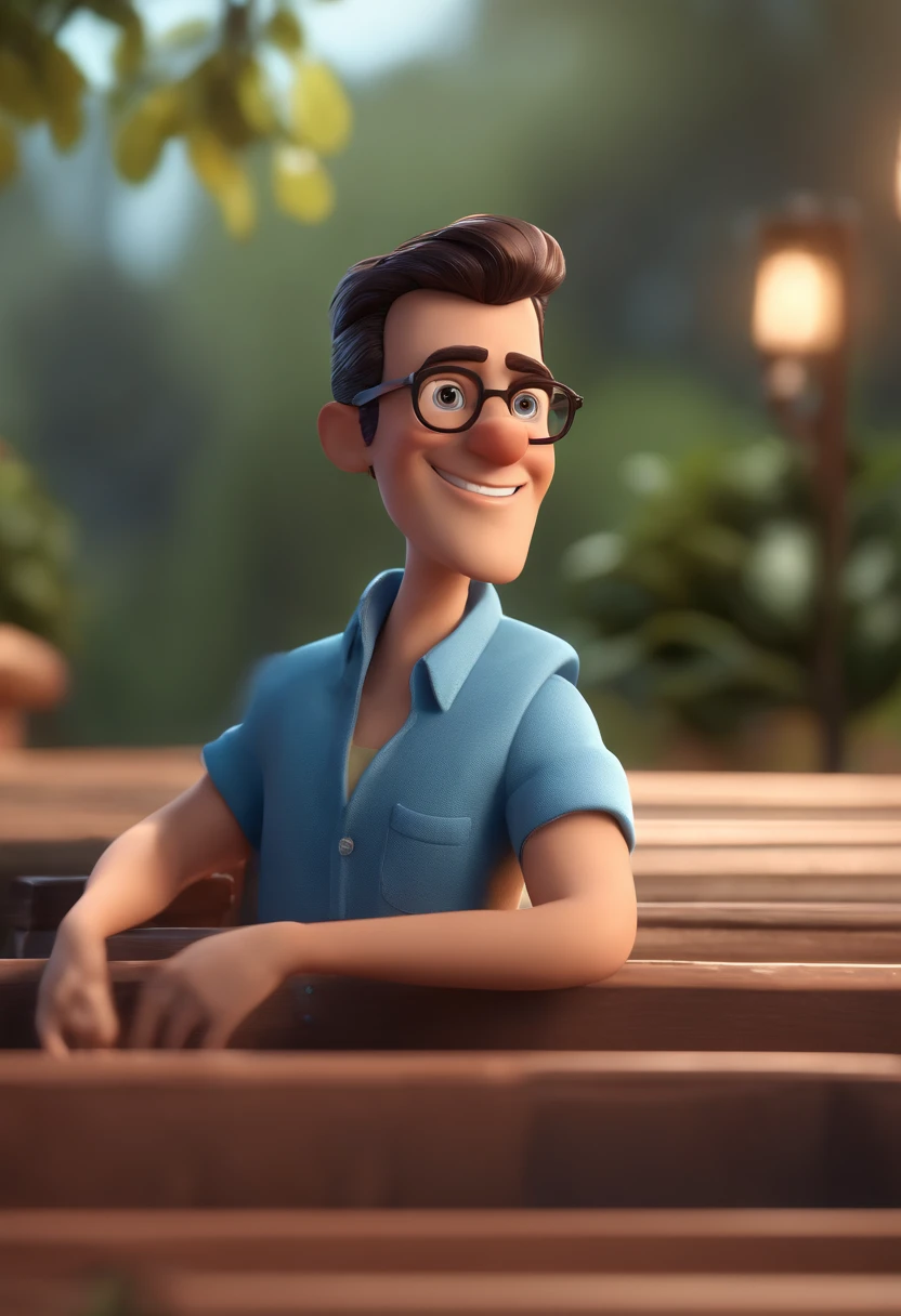 Cartoon character of a man with black glasses and a blue shirt, animation character, Caractere estilizado, animation style rendering, 3D estilizado, Arnold Maya render, 3 d render stylized, toon render keyshot, Personagem 3D, Personagem 3D, 3d rendering stylized, 3 d character render, personagem de desenho animado, Personagem de close up, Pose de personagem,  (Estilo Pixar) (master part:1.2) (Bokeh) (best quality) (pele detalhada) (textura detalhada) (8k) (argila) (Cinematic lighting) (foco nítido