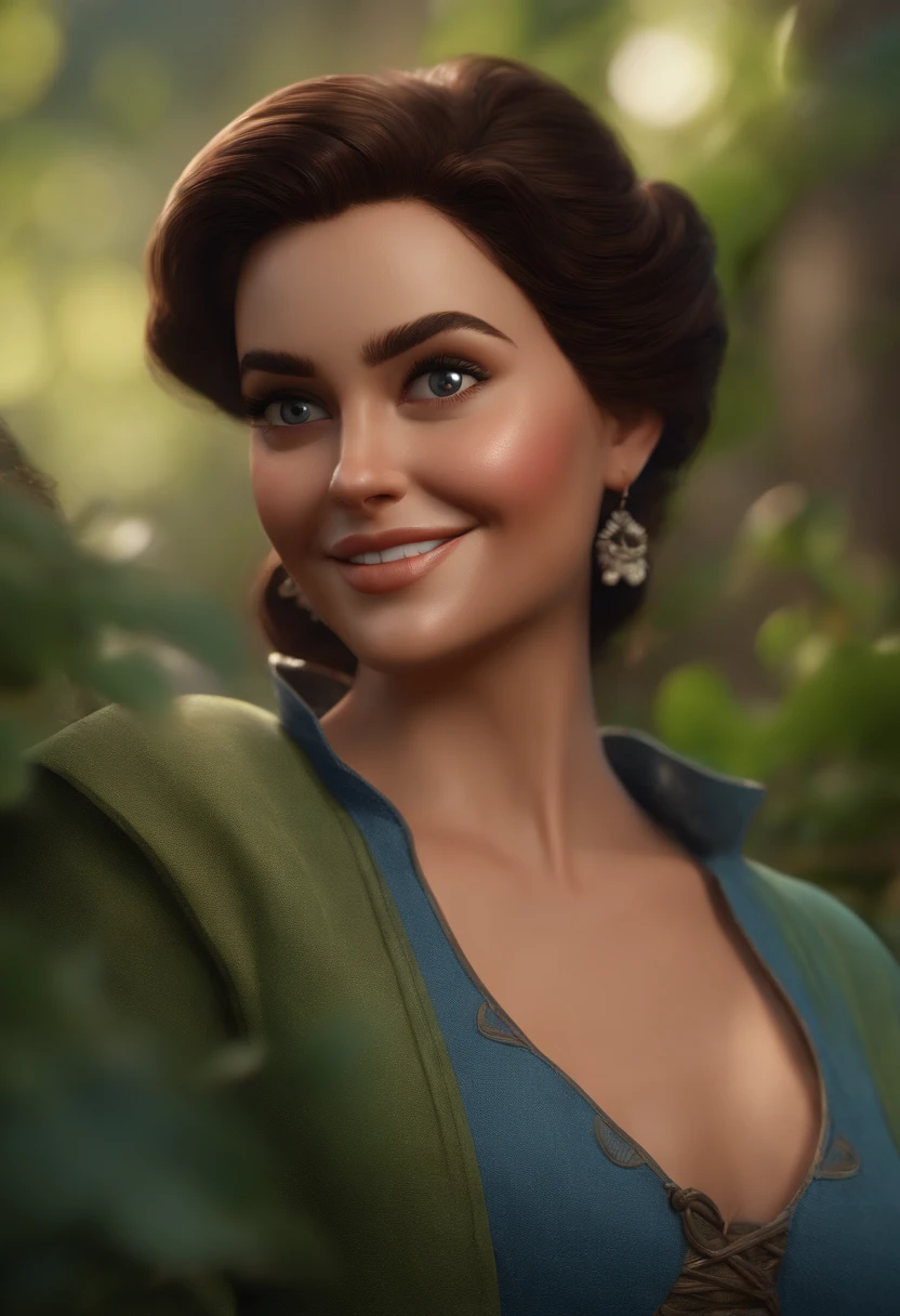 (best quality,4k,8k,highres,masterpiece:1.2),ultra-detailed,(realistic,photorealistic,photo-realistic:1.37),illustration,Pixar-style,3D renderin, womand with short dark hair,Disney Makeup,cute,smiling,close-up,cinematic lighting,fisherman