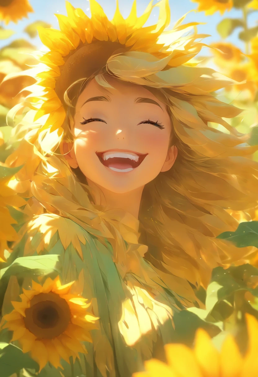 (best quality,highres,masterpiece:1.2),ultra-detailed,portrait,beautiful sunflower girl,gorgeous sunflower petal dress,vibrant sunflower fields,sunflower crown,delicate sunflower patterns,soft natural lighting,golden color palette,youthful and radiant,lush green background,subtle warm breeze,artistic rendering,sun-kissed skin,expressive and detailed facial features,gentle smile,vibrant yellow and green hues,bokeh effect,meticulous attention to detail,realistic depiction of sunflower petals,stylistic interpretation of the sunflower girl.