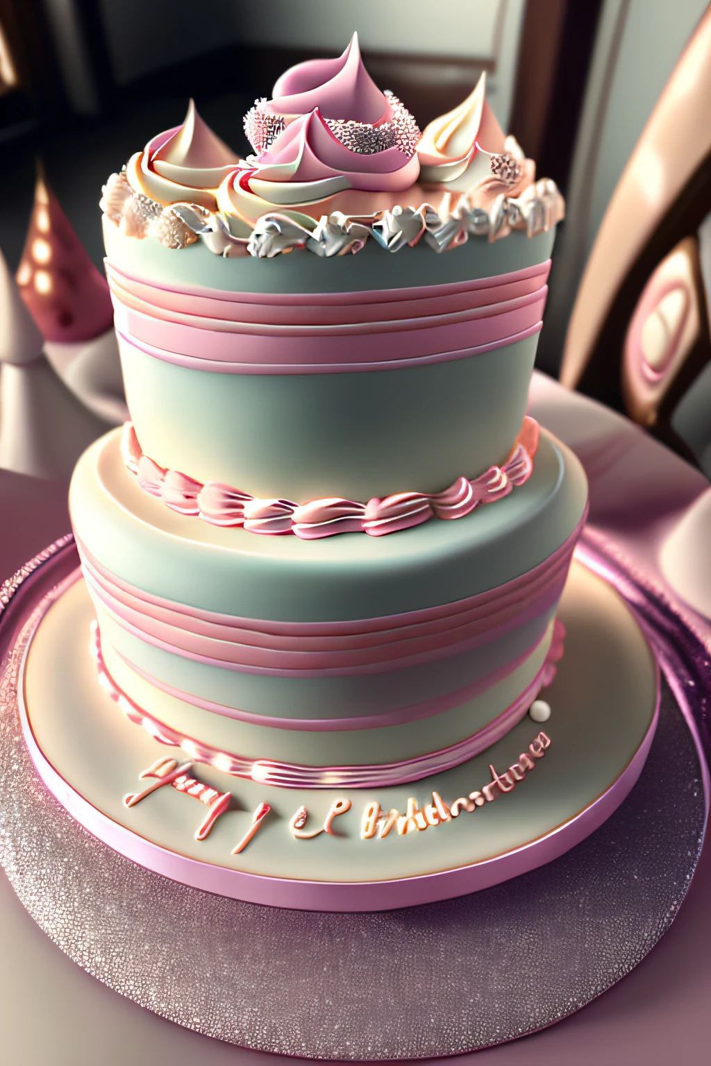 The birthday cake，cream-colored，the detail，4K Ultra HD, 超高分辨率，(Photorealistic: 1.4), Best quality，tmasterpiece，（pastel colour：1.2)