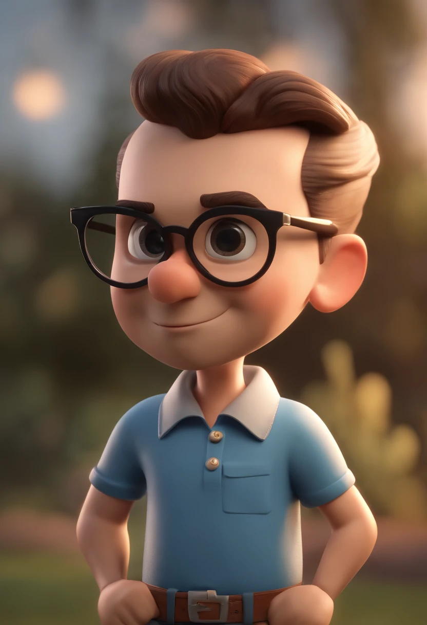 Cartoon character of a man wearing black glasses and a blue shirt, um personagem animado, Caractere estilizado, animation style rendering, 3D estilizado, Arnold Maya render, 3 d render stylized, toon render keyshot, Personagem 3D, Personagem 3D, 3d rendering stylized, 3 d character render, personagem de desenho animado, Personagem de close up, Pose de personagem,  (Estilo Pixar) (master part:1.2) (Bokeh) (best quality) (pele detalhada) (textura detalhada) (8k) (argila) (Cinematic lighting) (foco nítido