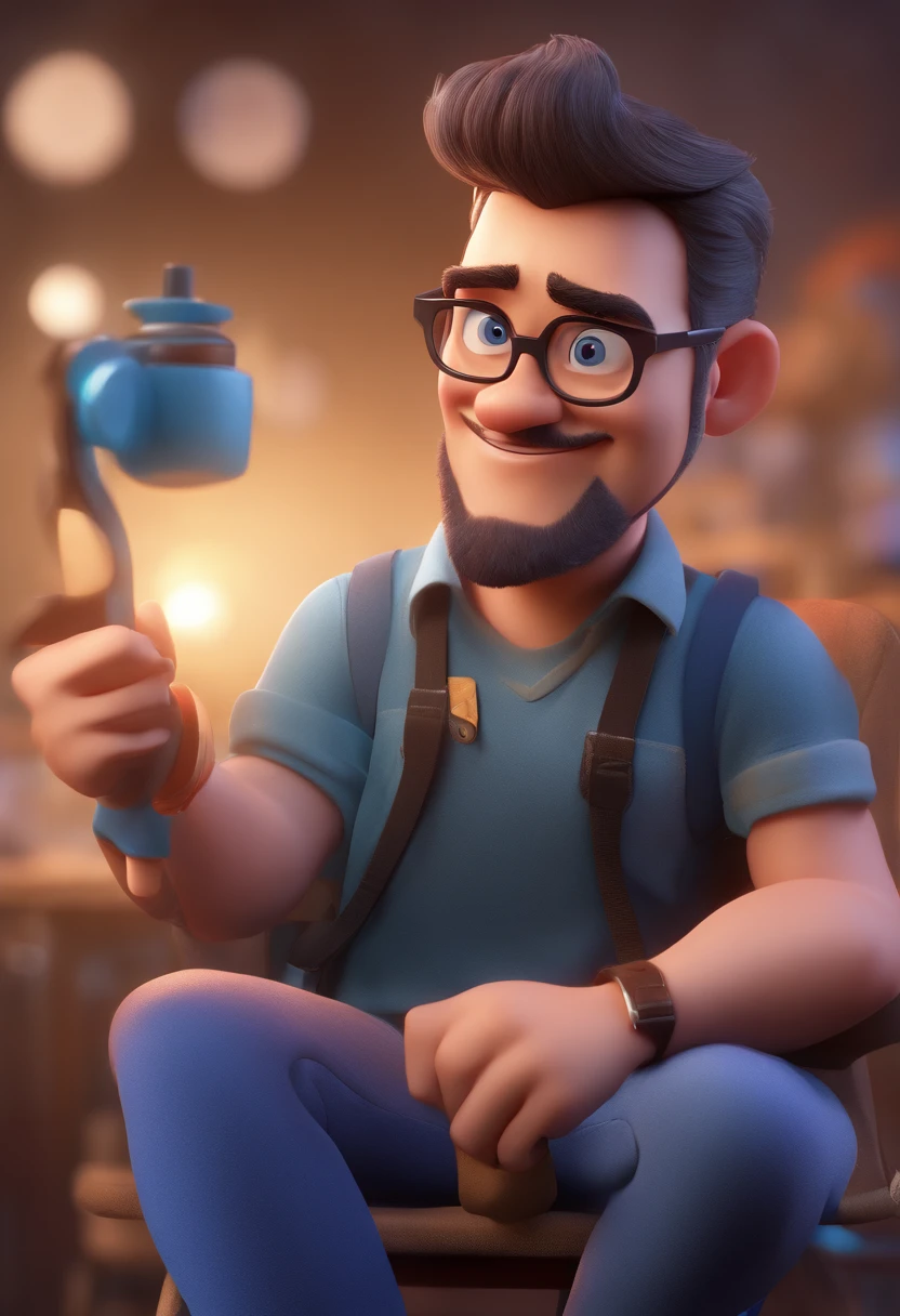 Cartoon character of a man wearing black glasses and a blue shirt, um personagem animado, Caractere estilizado, animation style rendering, 3D estilizado, Arnold Maya render, 3 d render stylized, toon render keyshot, Personagem 3D, Personagem 3D, 3d rendering stylized, 3 d character render, personagem de desenho animado, Personagem de close up, Pose de personagem, (Estilo Pixar) (master part:1.2) (Bokeh) (best quality) (pele detalhada) (textura detalhada) (8k) (argila) (Cinematic lighting) (foco nítido