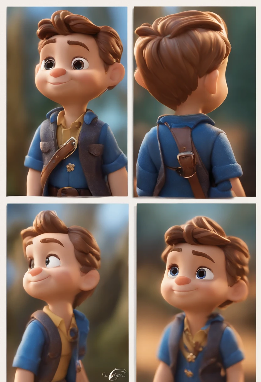 Garoto, estilo disney, tom de pele: claro: Cabelo: marrom escuro, liso, curto, penteado para o lado direito. camisa: Cor azul. Fundo: Gray and white gradient,Comemorando, Hands raised, sorrindo, feliz, (estilo pixar) (obra-prima:1.2) (bokeh) (melhor qualidade) (pele detalhada) (textura detalhada) (8k) (claymation) (cinematic lighthing) (Sharp focus puppy: Caramel Pincher breed
