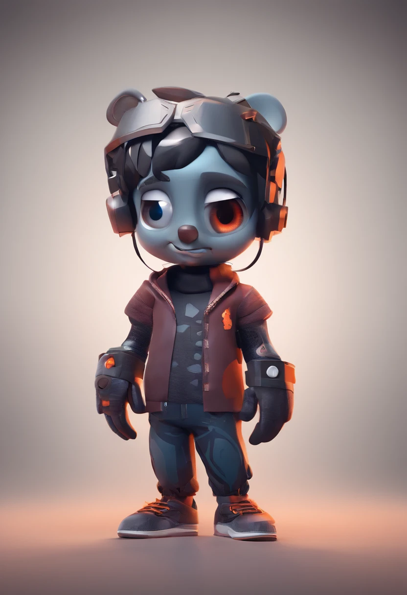 personagem dos desenhos animados de um garoto de cabelo cacheado, Black t-shirt with a bear drawn half bear half robot, animation character, Caractere estilizado, animation style rendering, 3D estilizado, Arnold Maya render, 3 d render stylized, toon render keyshot, Personagem 3D, Personagem 3D, 3d rendering stylized, 3 d character render, personagem de desenho animado, Personagem de close up, Pose de personagem, (Estilo Pixar) (master part:1.2) (Bokeh) (best quality) (pele detalhada) (textura detalhada) (8k) (argila) (Cinematic lighting) (foco nítido
