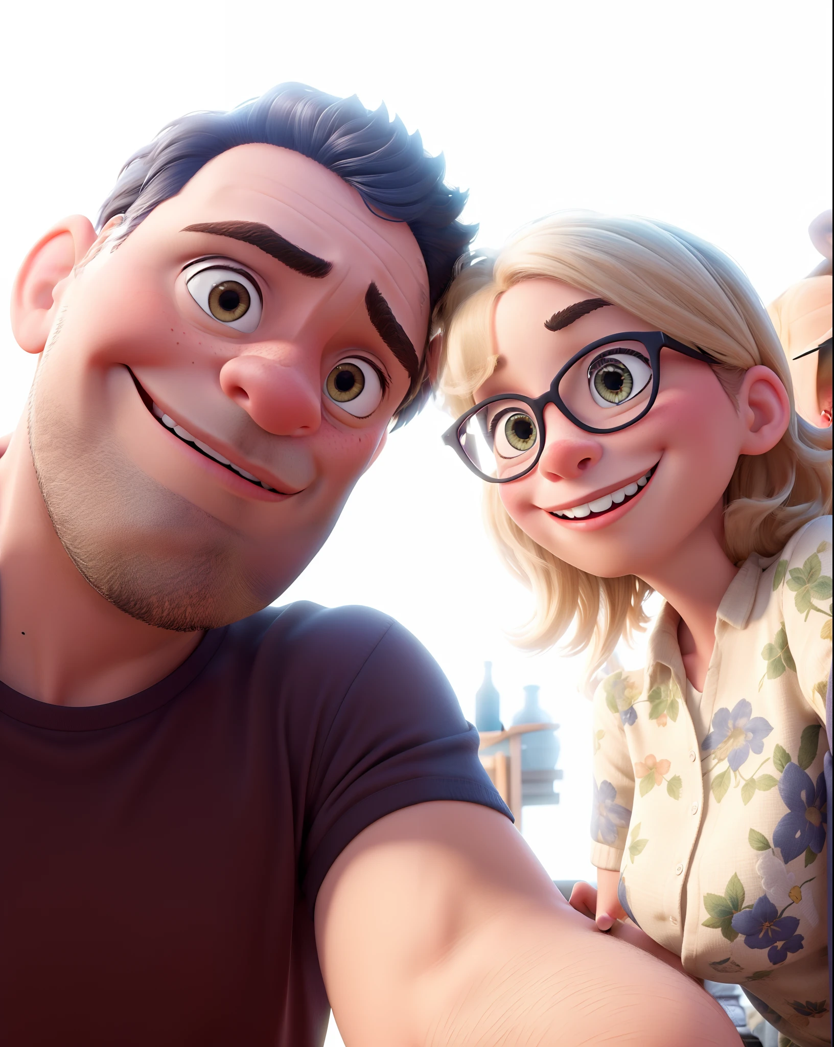 A couple in great quality and definition in the style of Disney pixar