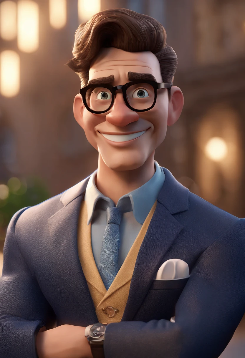 Cartoon character of a man with black glasses and a blue shirt, animation character, Caractere estilizado, animation style rendering, 3D estilizado, Arnold Maya render, 3 d render stylized, toon render keyshot, Personagem 3D, Personagem 3D, 3d rendering stylized, 3 d character render, personagem de desenho animado, Personagem de close up, Pose de personagem, (Estilo Pixar) (master part:1.2) (Bokeh) (best quality) (pele detalhada) (textura detalhada) (8k) (argila) (Cinematic lighting) (foco nítido