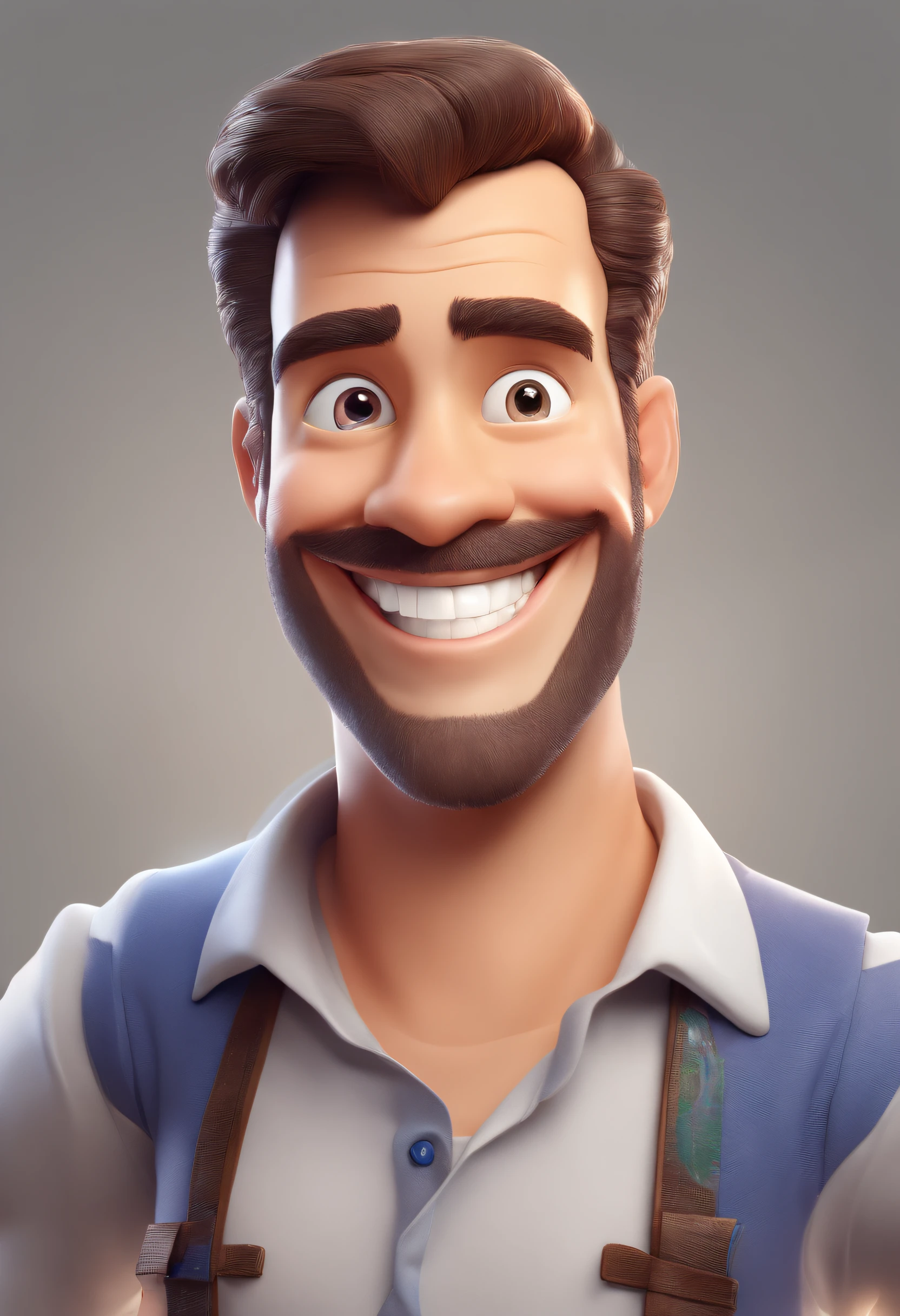 Smiling Man Illustration, sorriso insano, Homem de pele marrom com um sorriso gigante, happily smiling at the camera, sorriso atrevido, he's smiling, sorriso muito grande, Macho sorridente, foto de perfil headshot, rindo sorriso enorme, desenhando no estilo de Arte 3D, c4d, fundo de cor branco puro, estilo disney, estilo pixar render ilustracao Super Detalhe, 8k