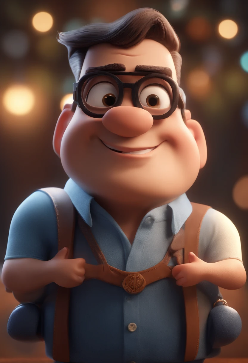 Cartoon character of a man with black glasses and a blue shirt, animation character, Caractere estilizado, animation style rendering, 3D estilizado, Arnold Maya render, 3 d render stylized, toon render keyshot, Personagem 3D, Personagem 3D, 3d rendering stylized, 3 d character render, personagem de desenho animado, Personagem de close up, Pose de personagem, (Estilo Pixar) (master part:1.2) (Bokeh) (best quality) (pele detalhada) (textura detalhada) (8k) (argila) (Cinematic lighting) (foco nítido