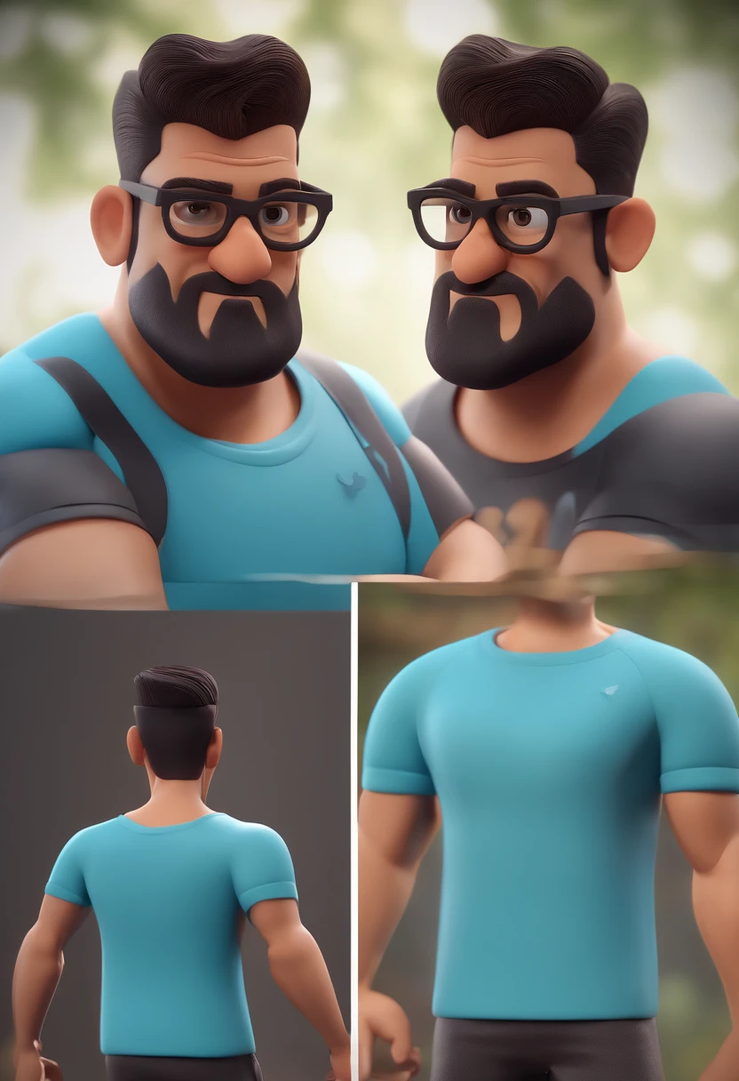 Cartoon character of a man with black glasses and a blue shirt, animation character, Caractere estilizado, animation style rendering, 3D estilizado, Arnold Maya render, 3 d render stylized, toon render keyshot, Personagem 3D, Personagem 3D, 3d rendering stylized, 3 d character render, personagem de desenho animado, Personagem de close up, Pose de personagem,  (Estilo Pixar) (master part:1.2) (Bokeh) (best quality) (pele detalhada) (textura detalhada) (8k) (argila) (Cinematic lighting) (foco nítido