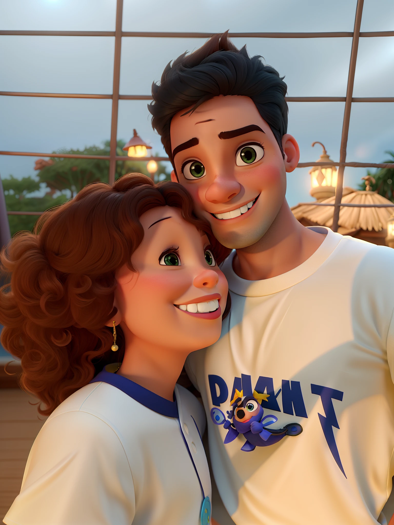 Um belo casal, iluminados pela luz do sol, em alta qualidade no estilo disney pixar