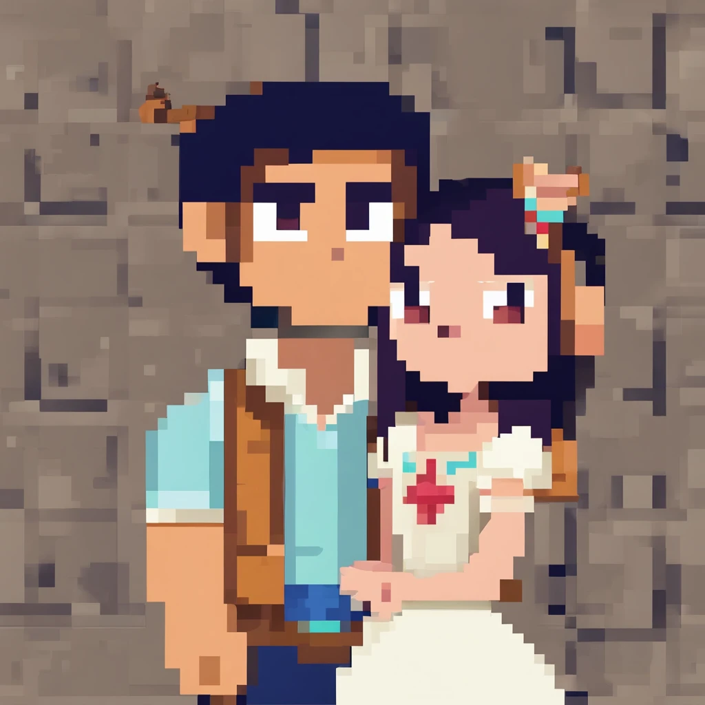 Casal lindo estilo Disney Pixar, alta resolução, rosto definido, homem olhos azul, mulher olho castanho.