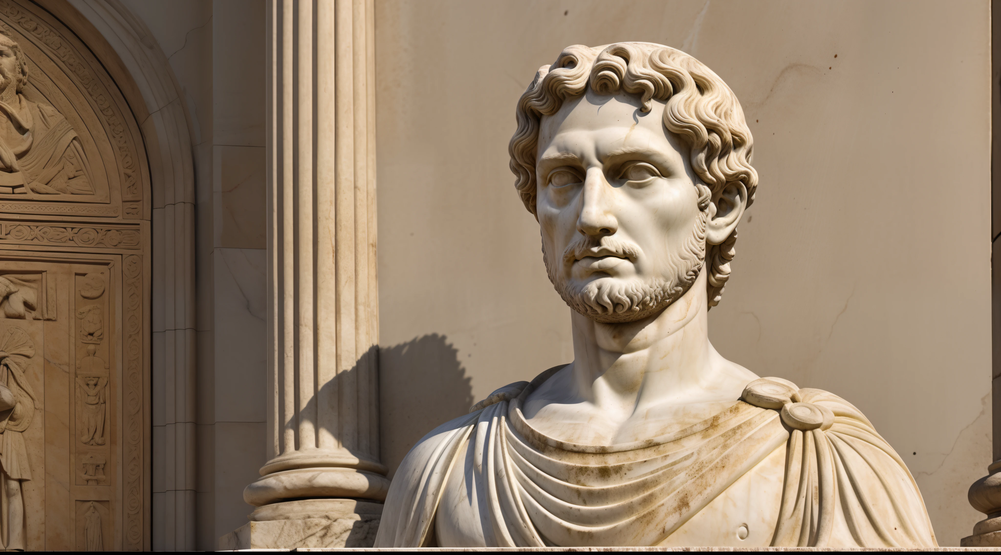 Portrait, realism, photorealism, ancient Roman emperor, as a white marble statue --auto --s2