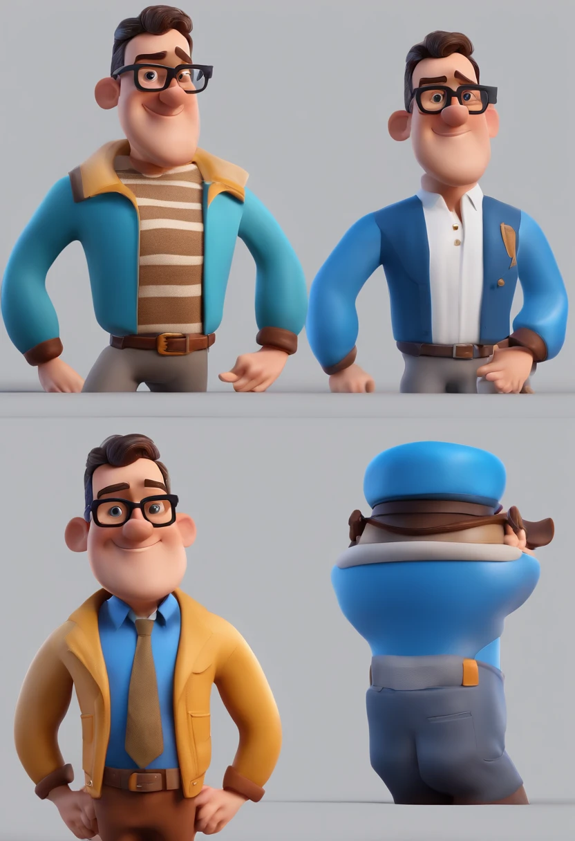 Cartoon character of a man with black glasses and a blue shirt, animation character, Caractere estilizado, animation style rendering, 3D estilizado, Arnold Maya render, 3 d render stylized, toon render keyshot, Personagem 3D, Personagem 3D, 3d rendering stylized, 3 d character render, personagem de desenho animado, Personagem de close up, Pose de personagem, (Estilo Pixar) (master part:1.2) (Bokeh) (best quality) (pele detalhada) (textura detalhada) (8k) (argila) (Cinematic lighting) (foco nítido