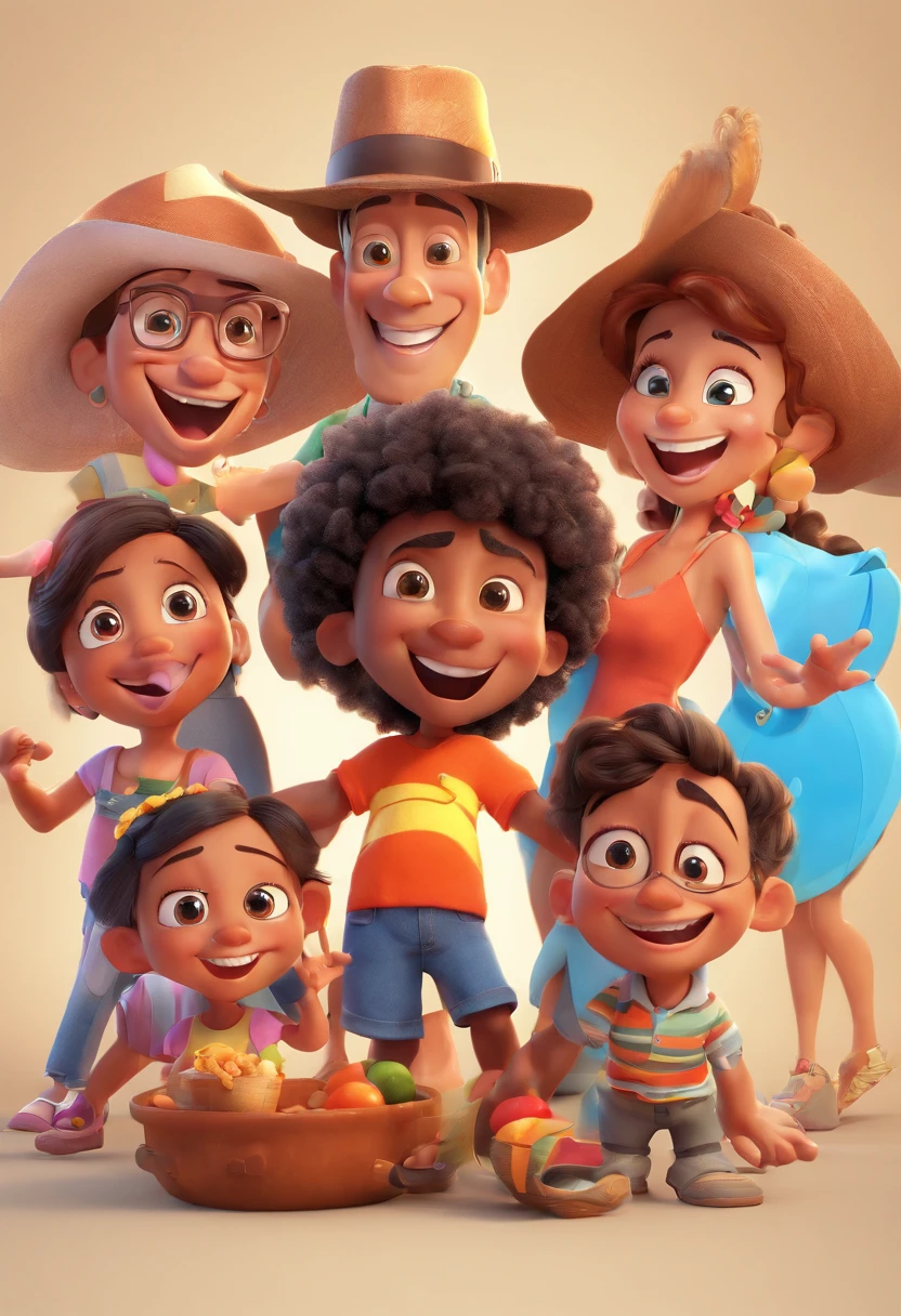 Cartoon of a family, A white father and a black mother having fun on vacation together with a son and a daughter, 3D Animation Movie Poster, Poster de filme animado, pixar 3 d animation style, pixar renderman rendering, maia 8 mil, animation film, Disney Pixar Estilo 3D, amigos felizes saem juntos, ao ar livre, vacation, Disney Pixar Animation Poster