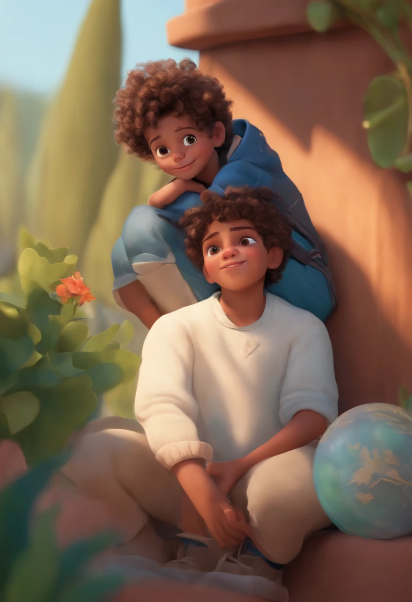 Image of a boy for a story in a YouTube video in Pixar format, He's the  allabester, He's the class leader, He's outgoing, Playful and gets up for a lot of things, cabelo curto
