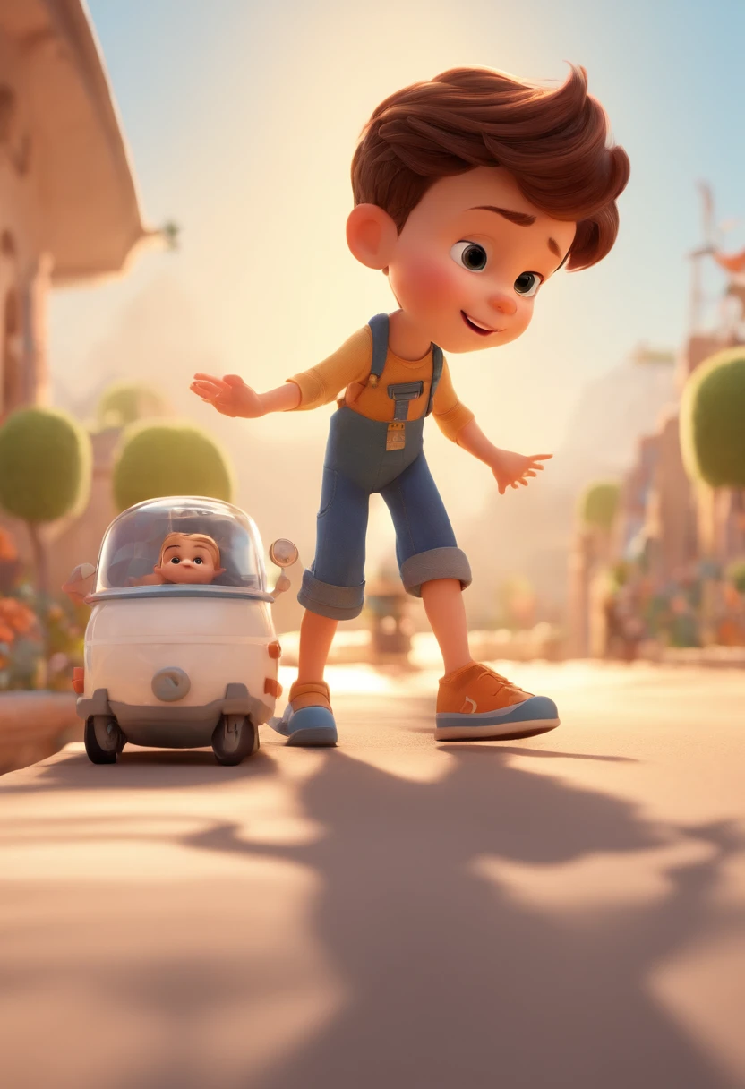 a happy cute standing short hair, vestindo uma fantasia espacial, , fundo branco, barnet, tom, Estilo Pixar, ..3d, desenhos animados, rosto detalhado, asymmetrical 16k