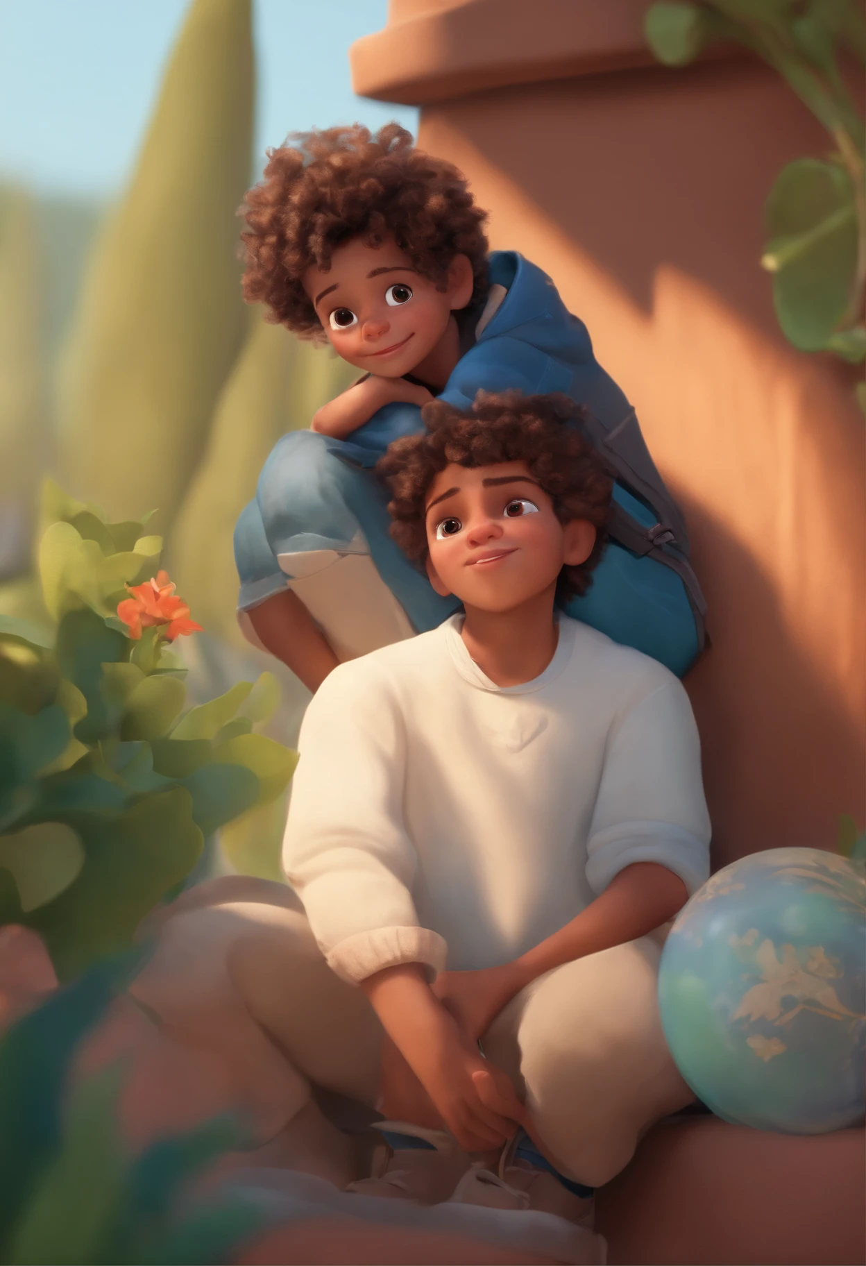 Image of a boy for a story in a YouTube video in Pixar format, He's the allabester, He's the class leader, He's outgoing, Playful and gets up for a lot of things, cabelo curto