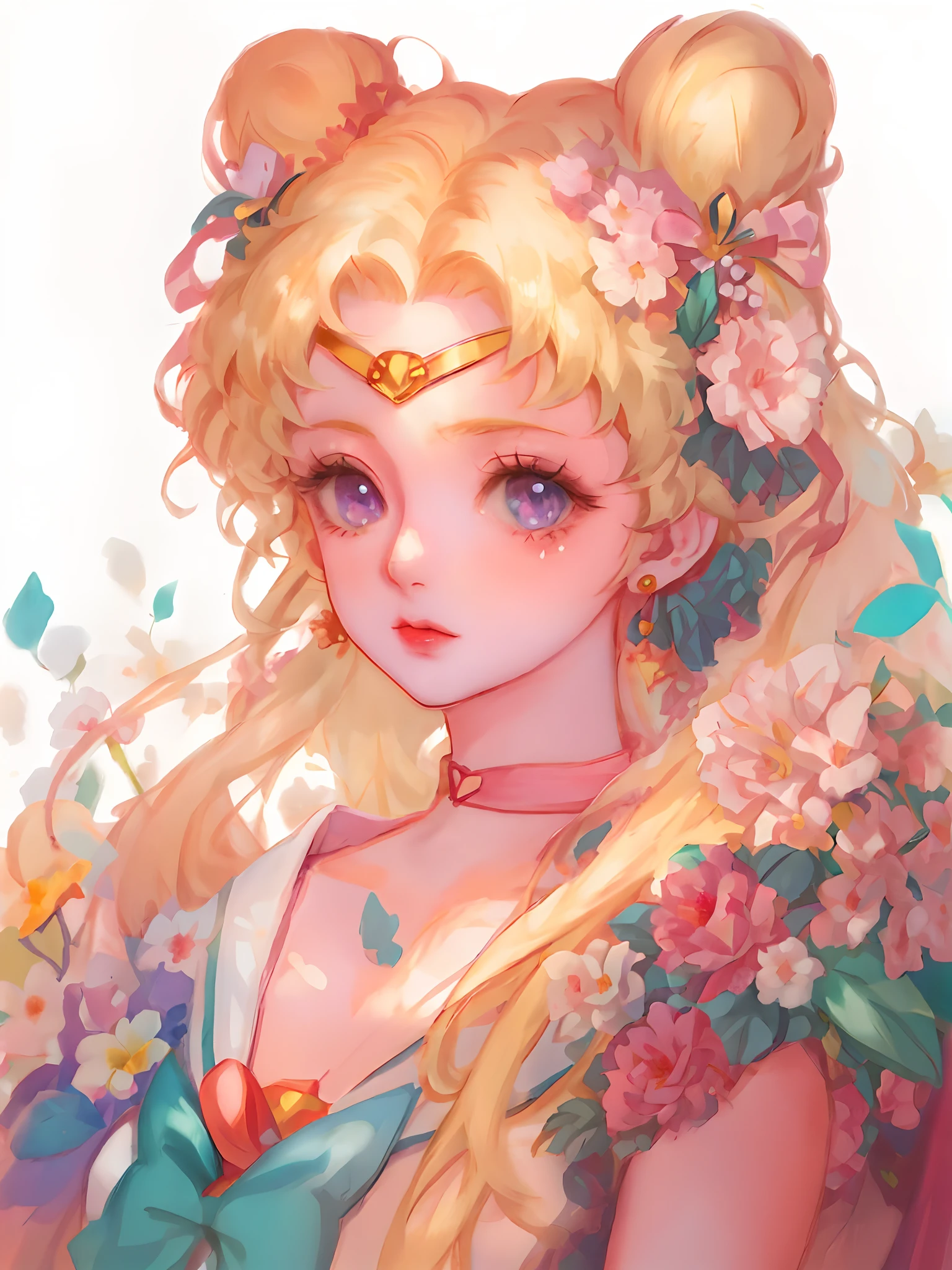 animemanga girl,Flowers on the hair,A bow is worn around his neck, Detailed digital anime art, made with anime painter studio, Beautiful anime, Anime goddess, beautiful anime art style, Anime princess, the sailor moon. Beautiful, a beautiful anime portrait, Digital anime art, drawn in anime painter studio, Beautiful anime art, Anime art wallpaper 4 K, Anime art wallpaper 4k