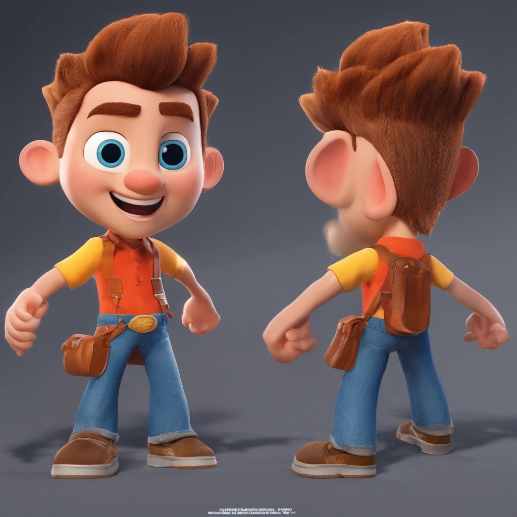 Criar um personagem no estilo Pixar. Trata-se de um homem de 30 anos, magro, com barba, Pardo com cabelos castanhos raspado e um quiff, e olhos castanhos. Ele deve estar em uma academia  Trabalhar como personal trainer