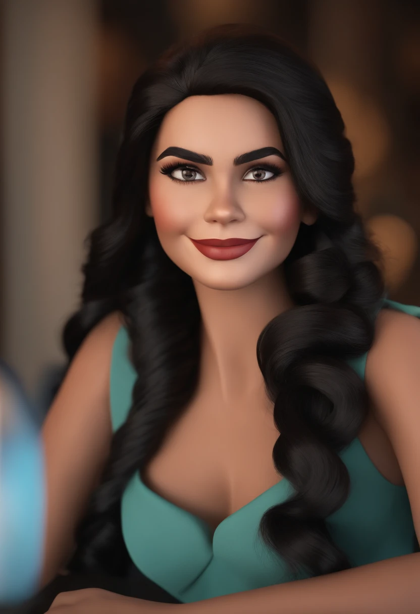 Imagem estilo Pixar com personagem 3D mulher clara com cabelo preto liso e longo, Maquiagem Disney,Pescador, bonitinho, sorridente ,Close-up, Pixar, Disney, Cinema lighting, com o nome zaysla