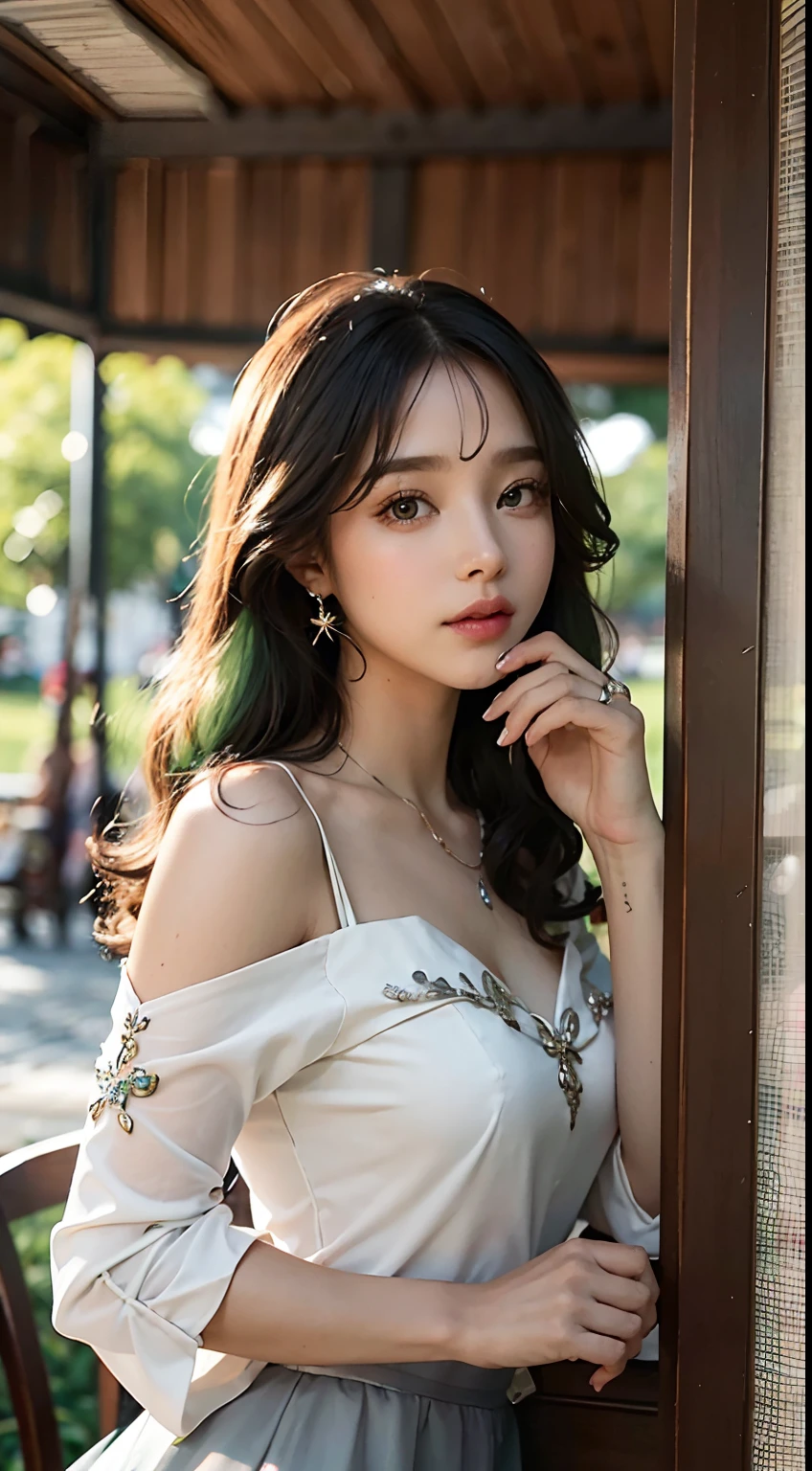 Uma mulher preta, cabelos curtos e encaracolados, ((em um terno verde bem Feito sob medida)), com um par de saltos Finos, Showing elegance and confidence, in a coffee shop, drinking coffee, eyes looking at camera, cup of coffee in hand, curly hair, vidros com bordas, olhos redondos, brincos de cristal, separated-lips, hiper-realismo, Fechar para cima, F/4.0, 35 mm, pele texturizada, Ultra HD |, Ultra HD |, retina, master part, high resolution, best quality, 8k