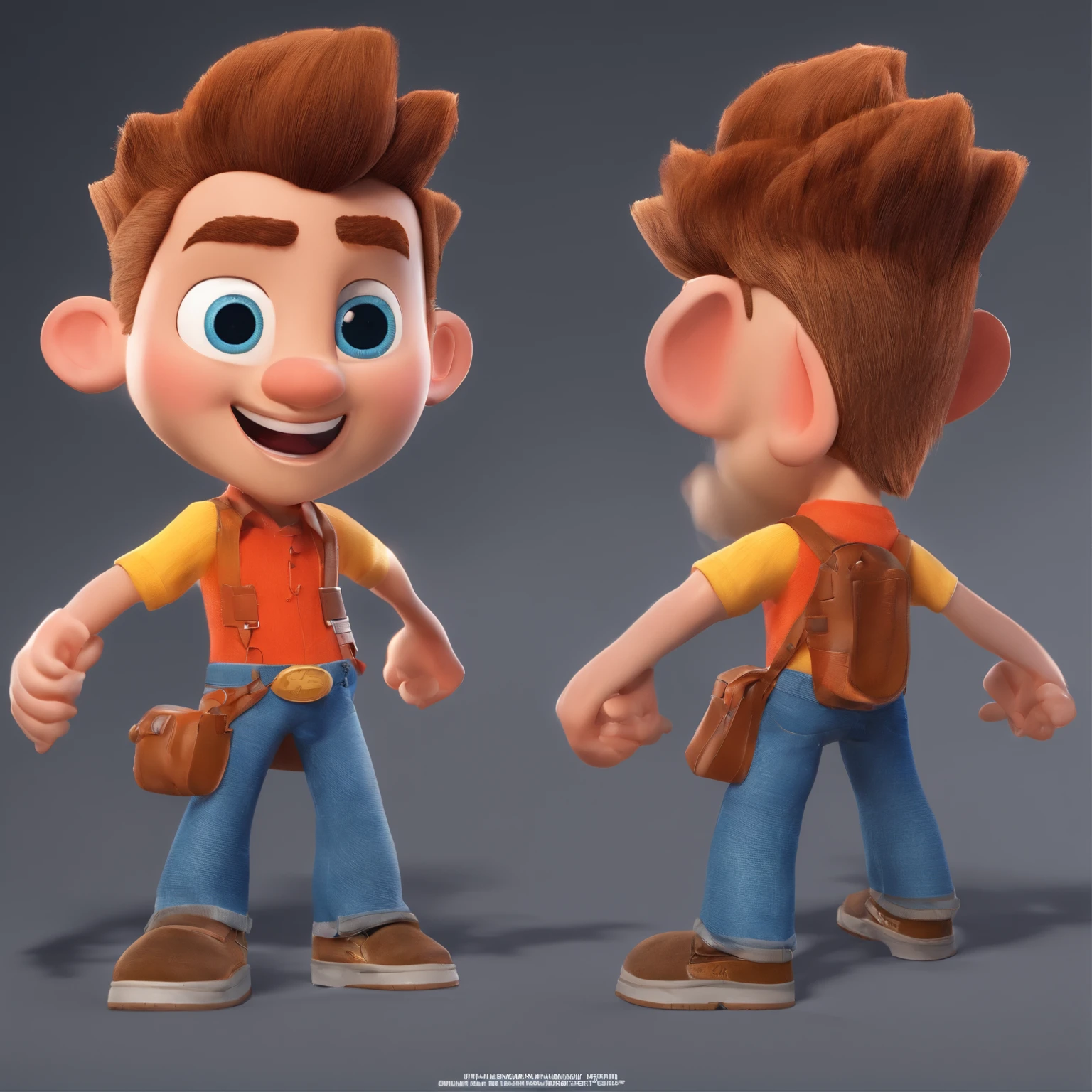 Criar um personagem no estilo Pixar. Trata-se de um homem de 30 anos, magro, com barba, Pardo com cabelos castanhos raspado e um quiff, e olhos castanhos. Ele deve estar em uma academia  Trabalhar como personal trainer