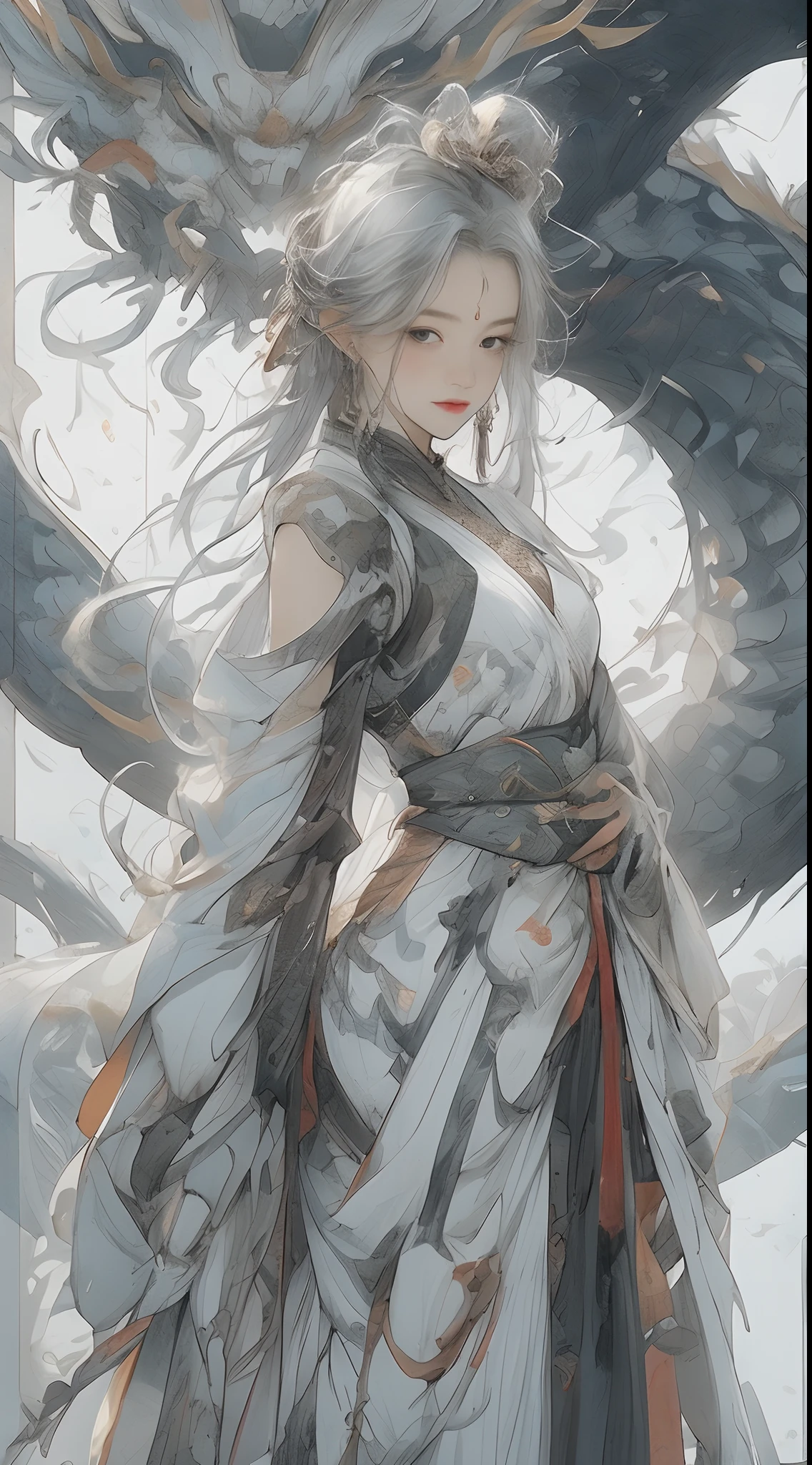 A painting of a woman with a dragon like head and wings - SeaArt AI