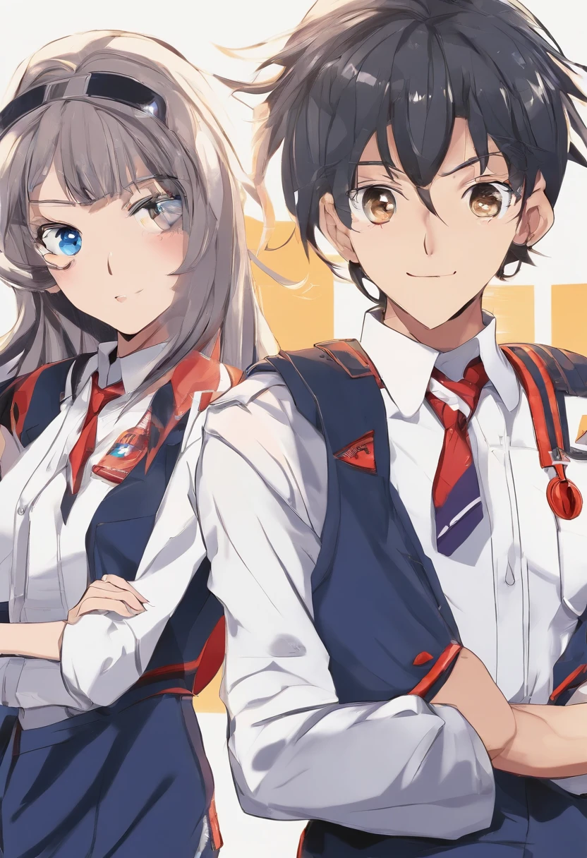 Advertising for a race of knowledge with 1 anime man and 2 anime woman in school uniform