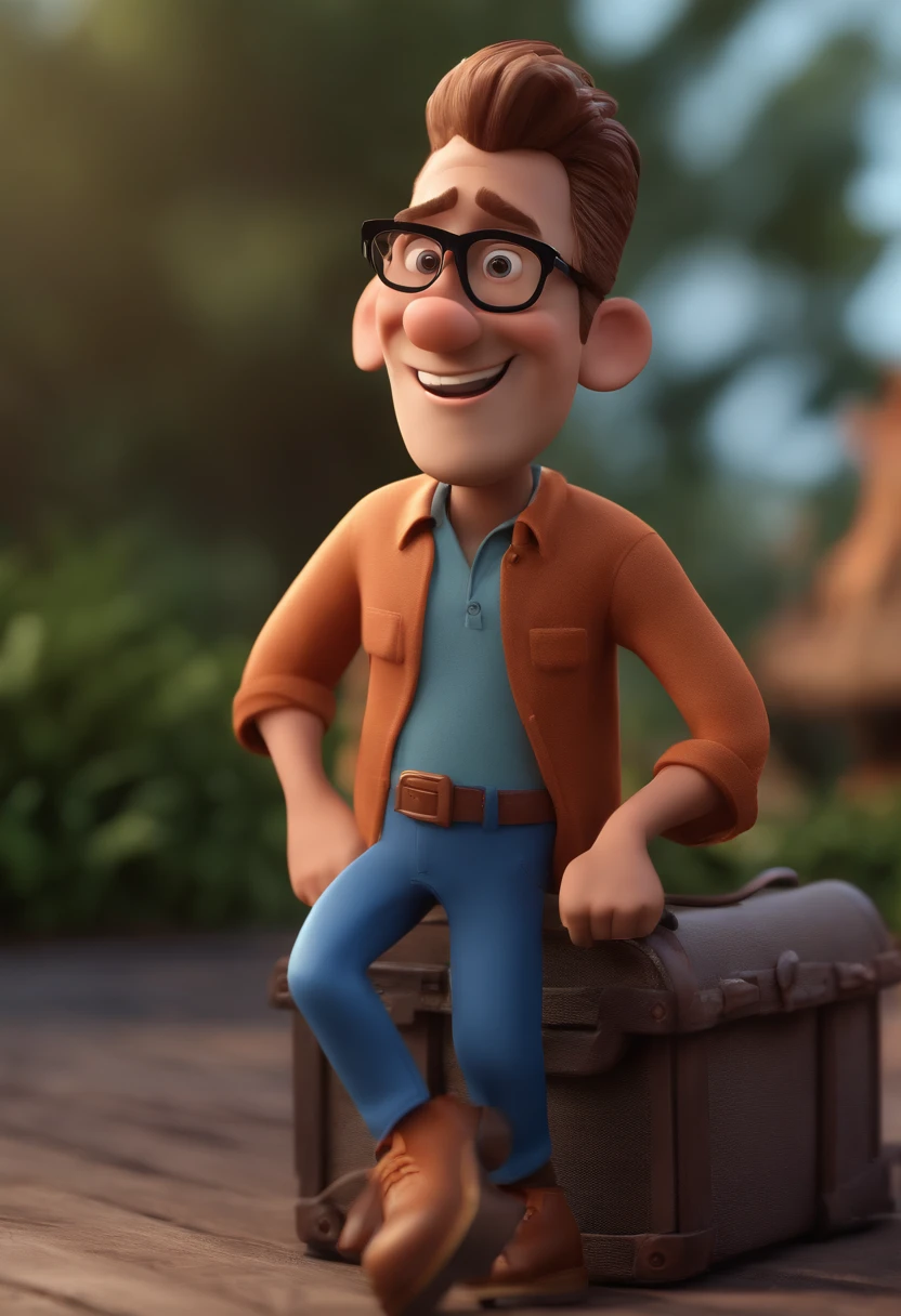 Cartoon character of a man with black glasses and a blue shirt, animation character, Caractere estilizado, animation style rendering, 3D estilizado, Arnold Maya render, 3 d render stylized, toon render keyshot, Personagem 3D, Personagem 3D, 3d rendering stylized, 3 d character render, personagem de desenho animado, Personagem de close up, Pose de personagem,  (Estilo Pixar) (master part:1.2) (Bokeh) (best quality) (pele detalhada) (textura detalhada) (8k) (argila) (Cinematic lighting) (foco nítido