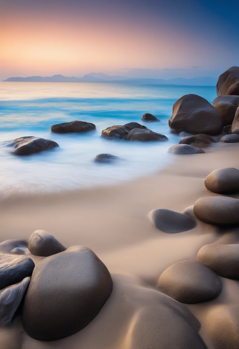 (((HD wallpaper 1.3)))，blue-sky，baiyun，the sea，sandbeach，𝓡𝓸𝓶𝓪𝓷𝓽𝓲𝓬，Bright colors，HD graphics，HD picture，1/3. left empty，Nikon SLR lenses，Shoot at medium distance，Soft lighting，tmasterpiece