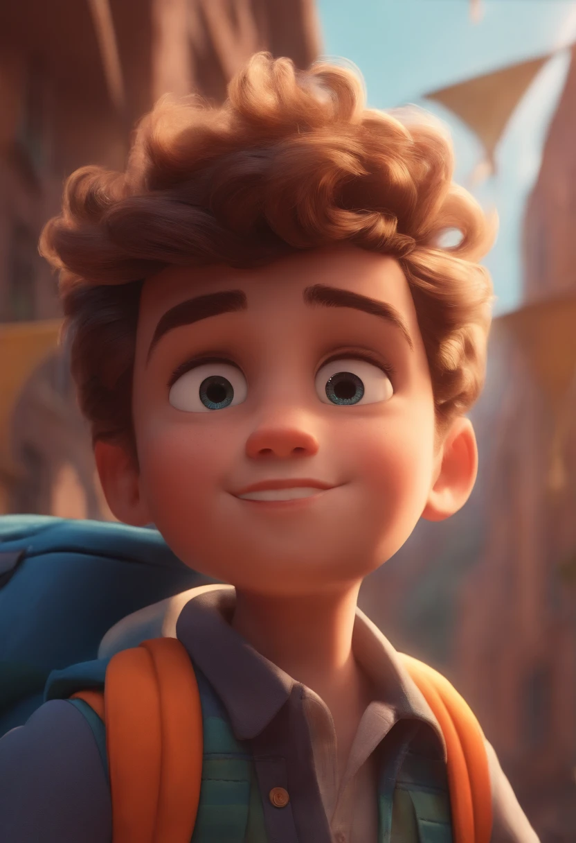 Image of a boy for a story in a YouTube video in Pixar format, He's the little allabester, He's the class leader, He's outgoing, Playful and gets up for a lot of things, cabelo curto
