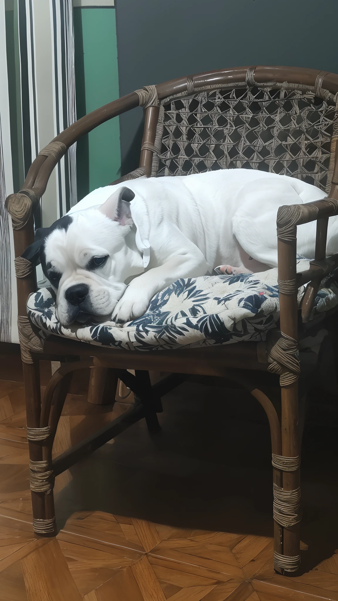 There is a dog that is lying on a chair with a pillow, descansando em seu trono, he is very relaxed, resting on a tough day, Cachorro dormindo, Sentado na cadeira, in a comfortable chair, parecendo cansado, tired appearance, sentado na cadeira, resting after a hard fight, Assento em uma cadeira, sentado em uma cadeira, altamente relaxado, Winston