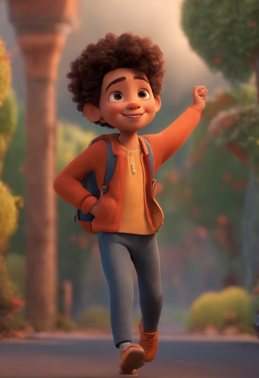 Image of a boy for a story in a YouTube video in Pixar format, He's the little allabester, He's the class leader, He's outgoing, Playful and gets up for a lot of things, cabelo curto